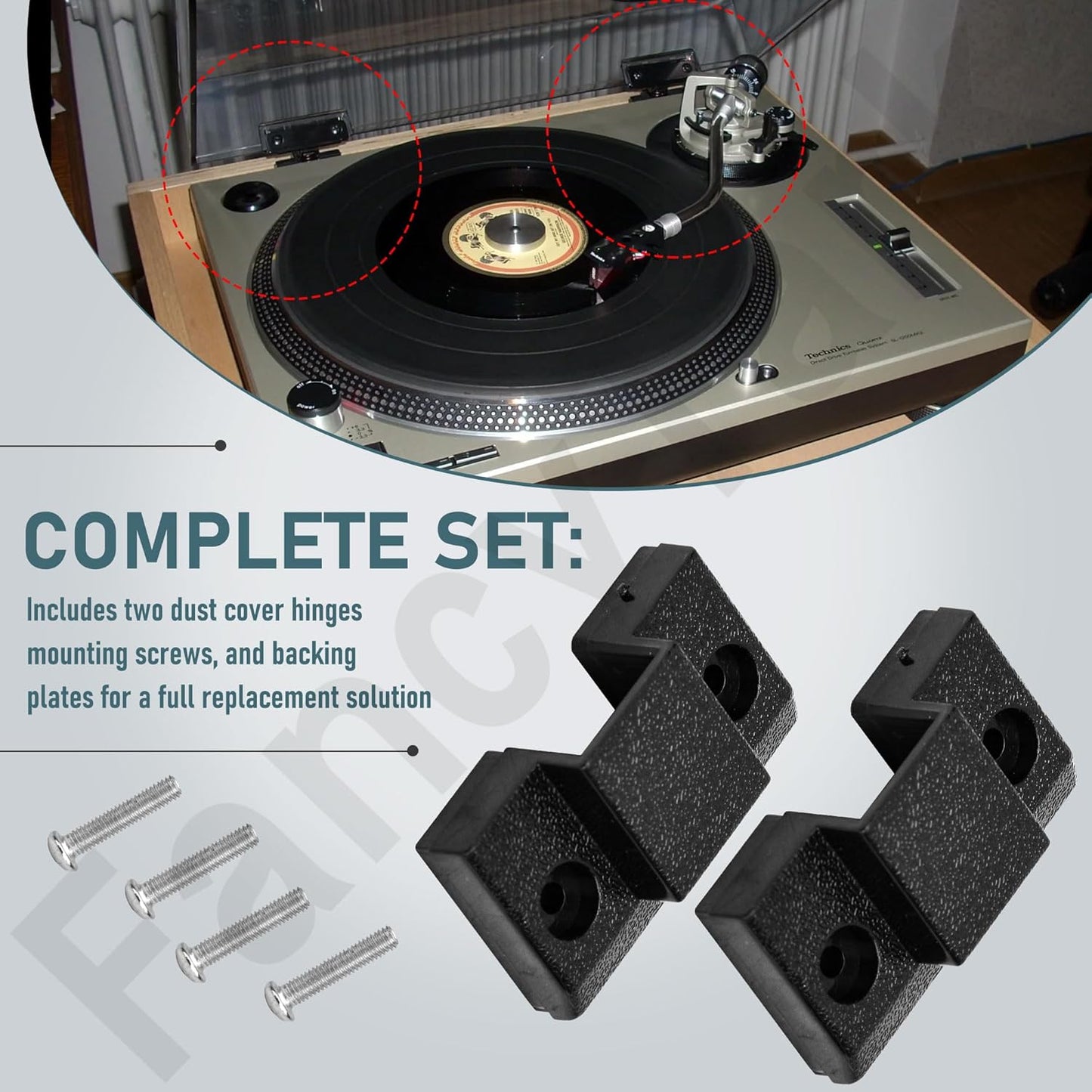 2 Pack Dust Cover Hinge Set Replacement Part for Turntables SL 1200 MKII / 1210 MKII, 1200M3D, MK2, MK3, MK4, M5G, SFUMM02N04, with Screws and Backing Plate