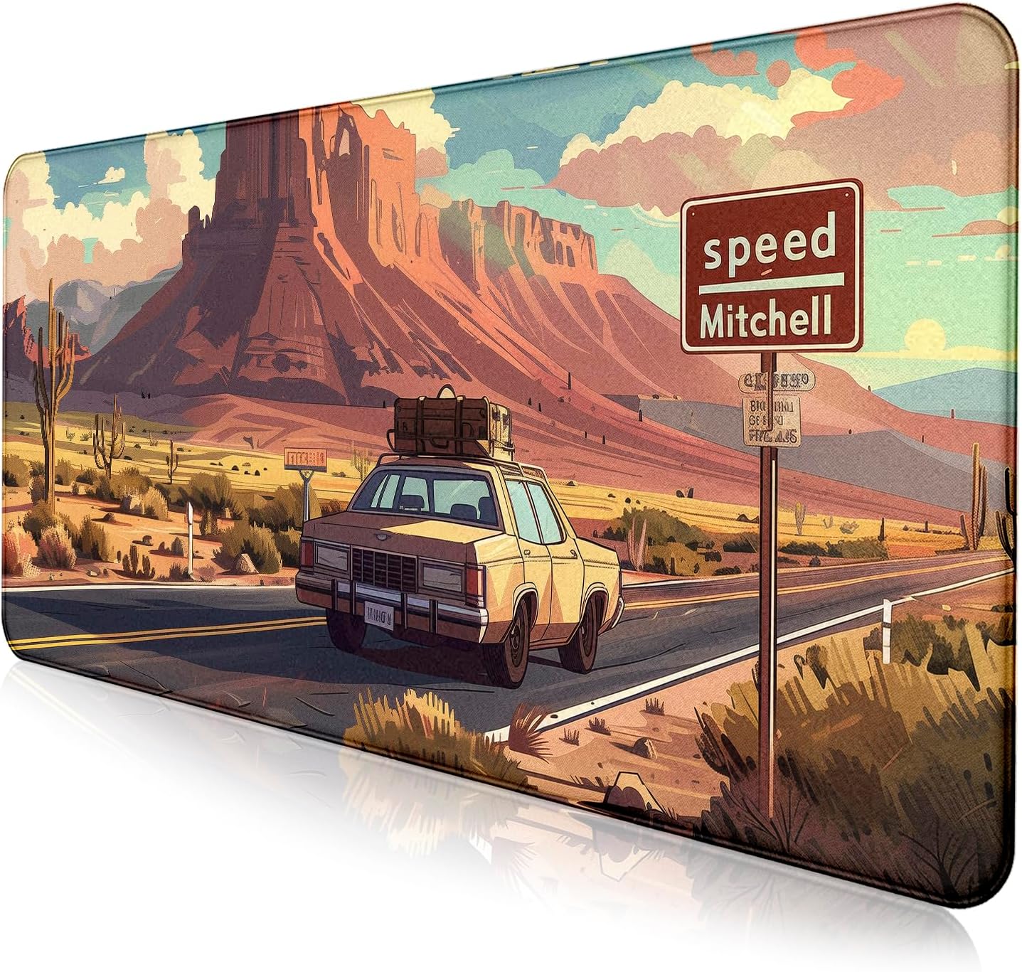 Digital Oil Painting Grassland Road Mouse Pad, Natural Mountain Scenery Game Computer Keyboard Pad, Anti Slip Mouse Desk Pad for Home Office and Study 35.4 x 15.7 x 0.12 Inches