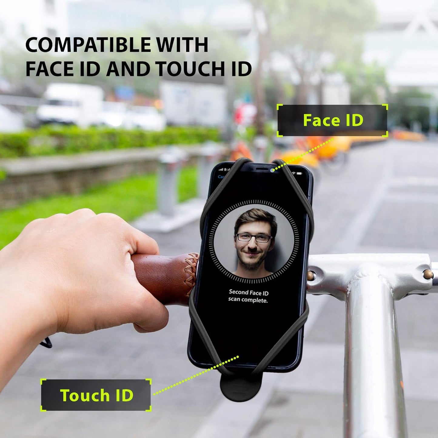 BONE Bike Tie 4, Bike Cell Phone Mount for Handlebar, Scratch-Free Silicone Holder with Anti-Slip Design, Universal Cycling Phone Holder Compatible with Most Smartphones (Black - Handlebar)