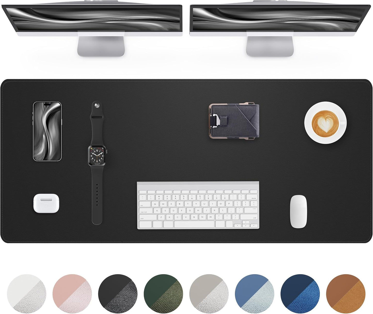 Leather Desk Pad Protector - 48" x 17" Non-Slip PU Leather Large Mouse Pad, Waterproof Desk Blotter Mat for Office and Home (Black)