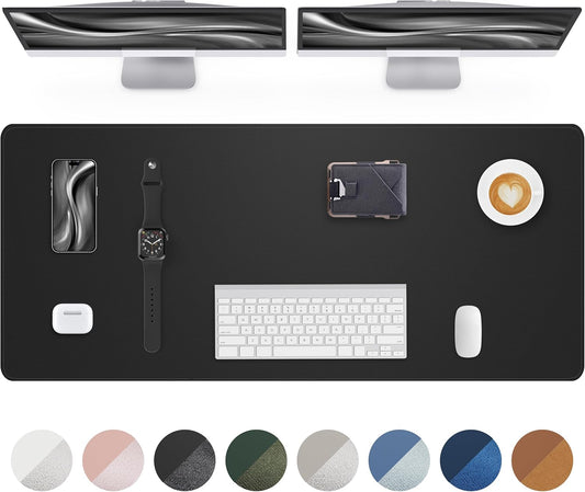 Leather Desk Protector, 55"x17" - Premium Mat, Large Mouse Pad, Non-Slip Blotter, Waterproof Writing Pad for Office and Home (Black)