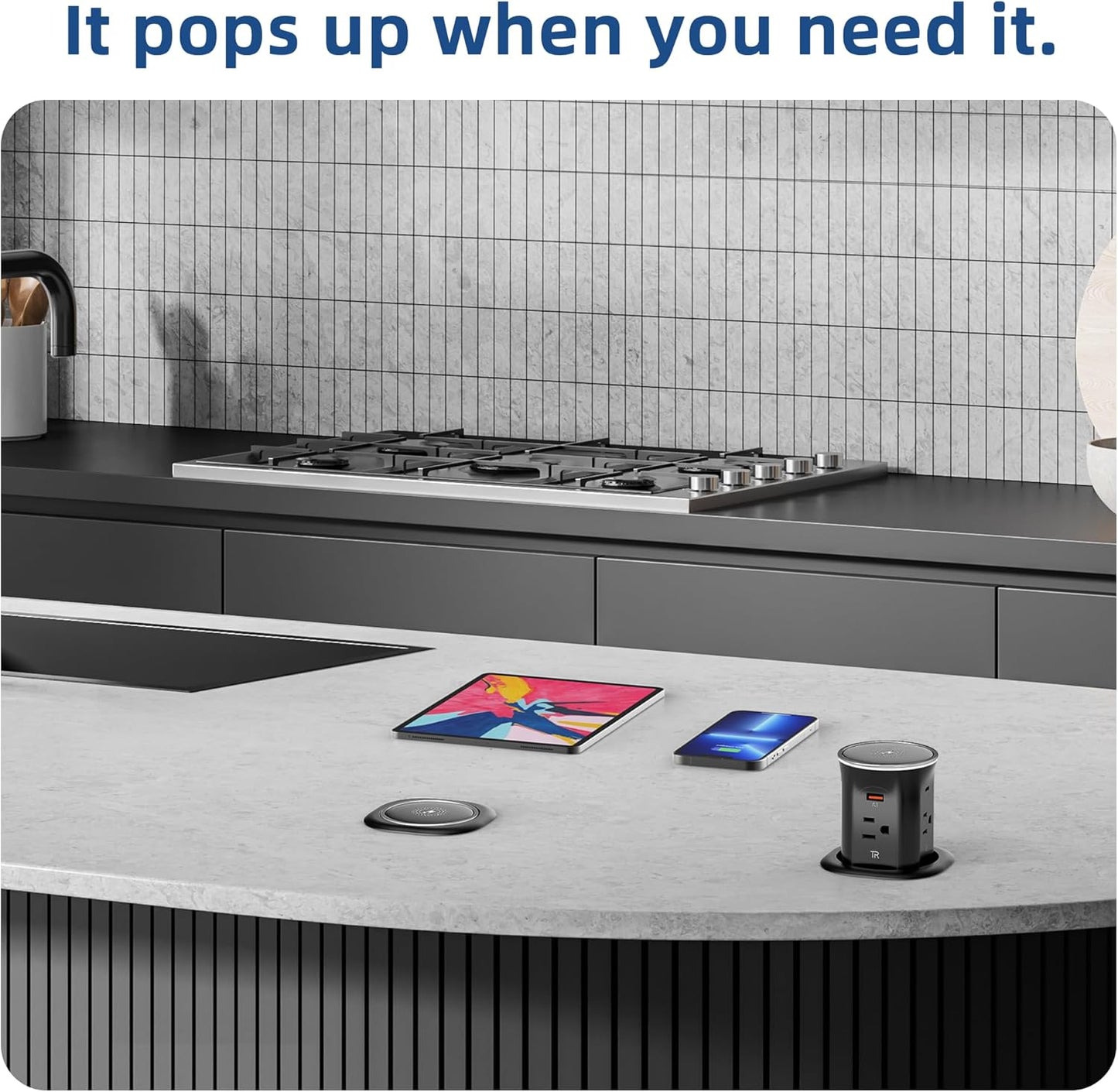 Jgstkcity Pop Up Countertop Outlet with 15W Wireless Charger,20W USB C Ports,Flush Mount Tamper Resistant,Recessed Grommet Receptacle,4 USB 4 Outlets,15A,1875W,ETL Listed,3.15in Hole,Black