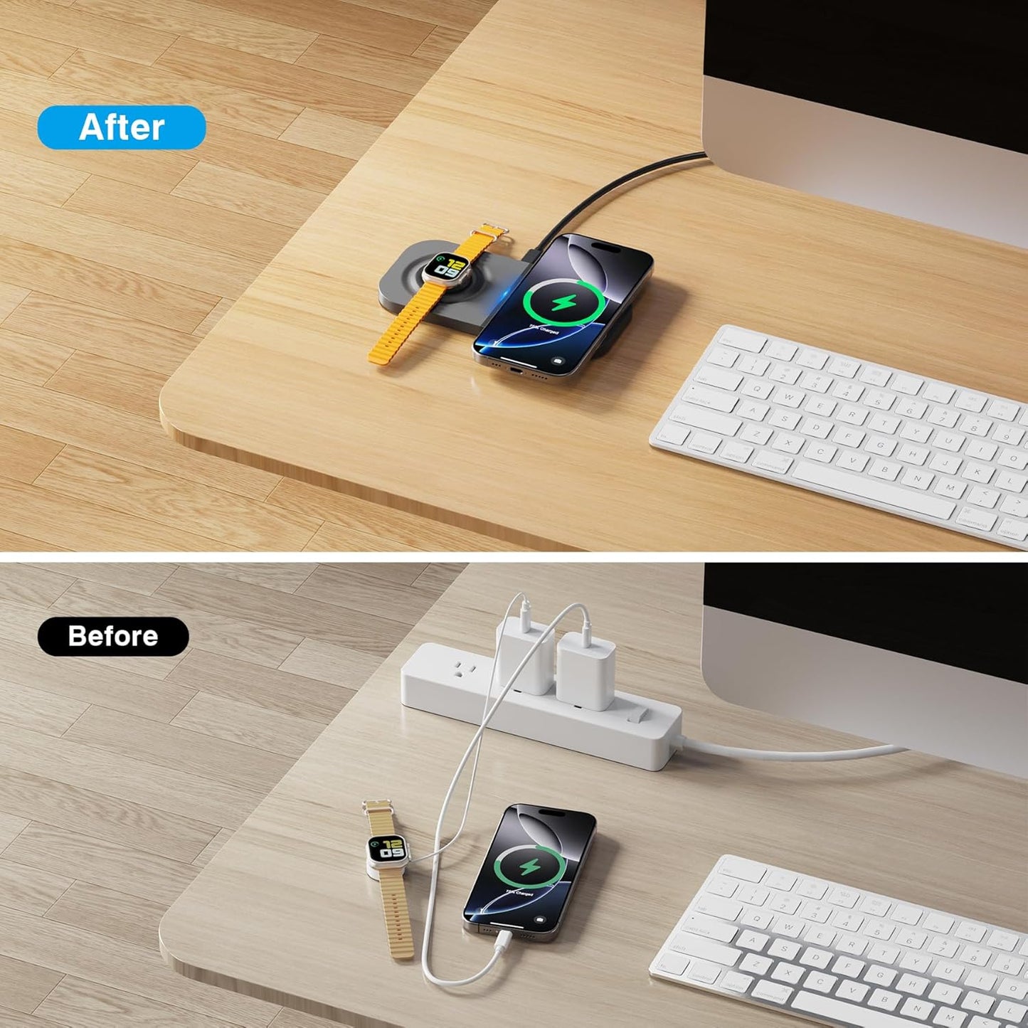 Magnetic Wireless Charging Station,2 in 1 Travel Fast Wireless Charger for iPhone 16/15/14/13/12 Series, Magnetic Qi Certified Charger Dock Stand for AirPods & Apple Watch Series