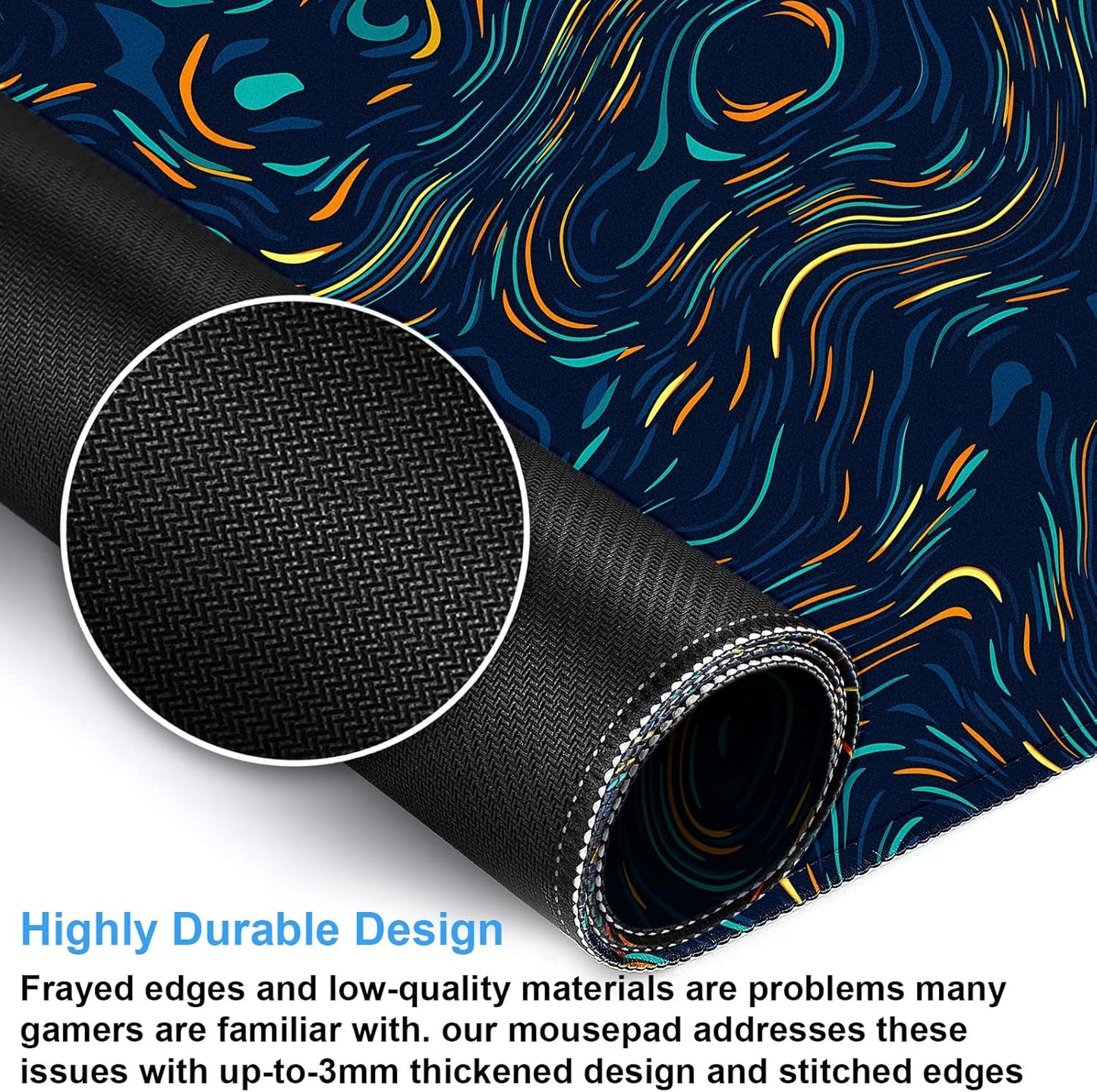 Abstract Starry Sky Swirl Gaming Desk Mat - XXL Large Mouse Pad for Keyboard & Mouse with Stitched Edges, 31.5" x 15.7" Colorful Art