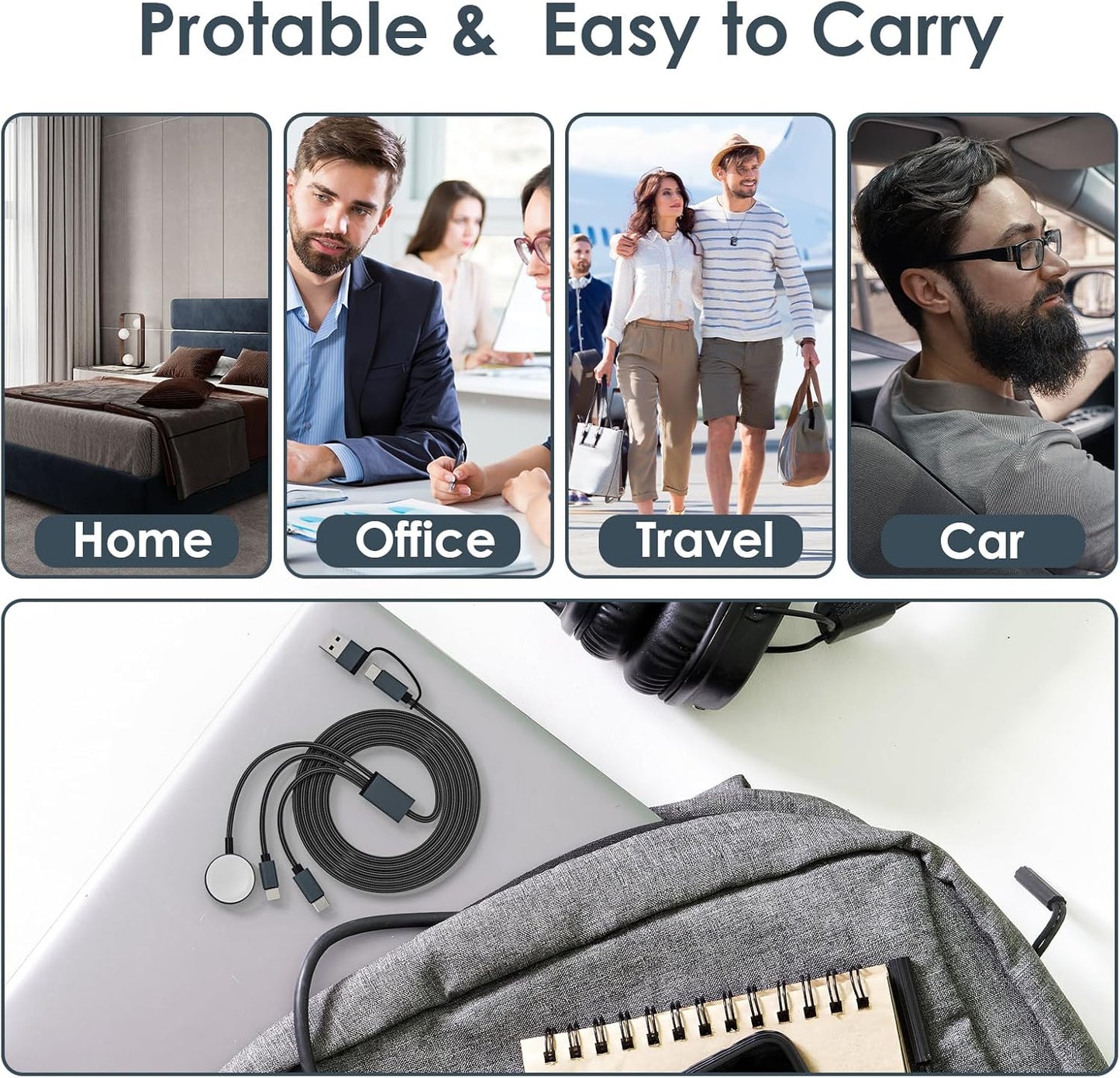 5FT iWatch Charger 3 in 2 for Apple Watch Charger Travel Essentials Multi Charging Cable Fast Charging Compatible with iWatch Series 10 /Ultra/SE/9/8/7/6/5/4/3/2/1 & iPhone 16/15/14/13/SE/Galaxy S24