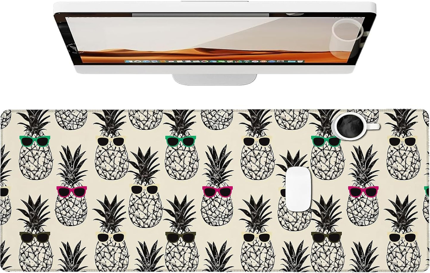 Pop Art Pineapple Gaming Mouse Pad, Large Office Desk Mat, Anti-Slip Rubber Base Mousepad for Computer Laptop Keyboard, Smooth Desk Pad for Home Office Gamer Work Accessories 31.5" x 11.8"