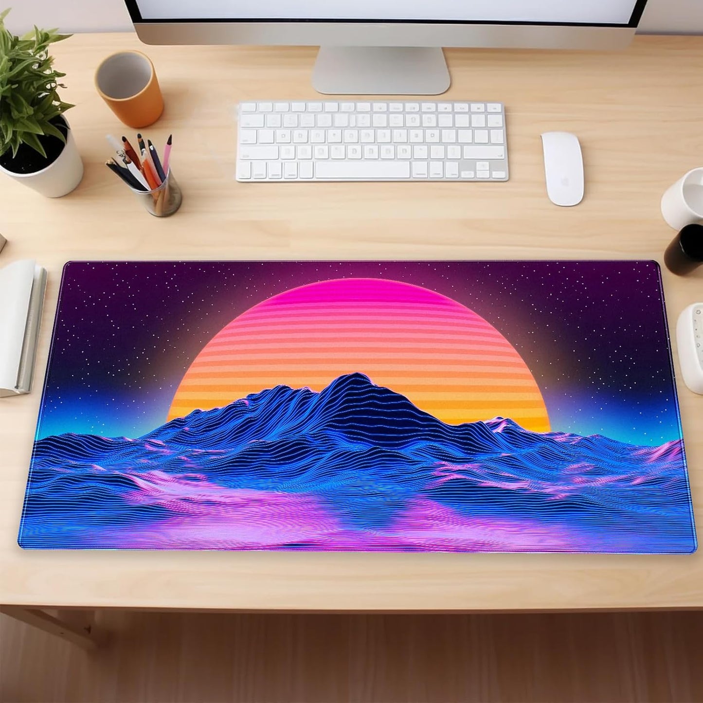 Retro Neon Fantasy Mouse Pad Desk Mat XXL Large 31.5x15.7in Gaming Keyboard & Mouse Pad Nostalgic Digital Art Office Desk Decor