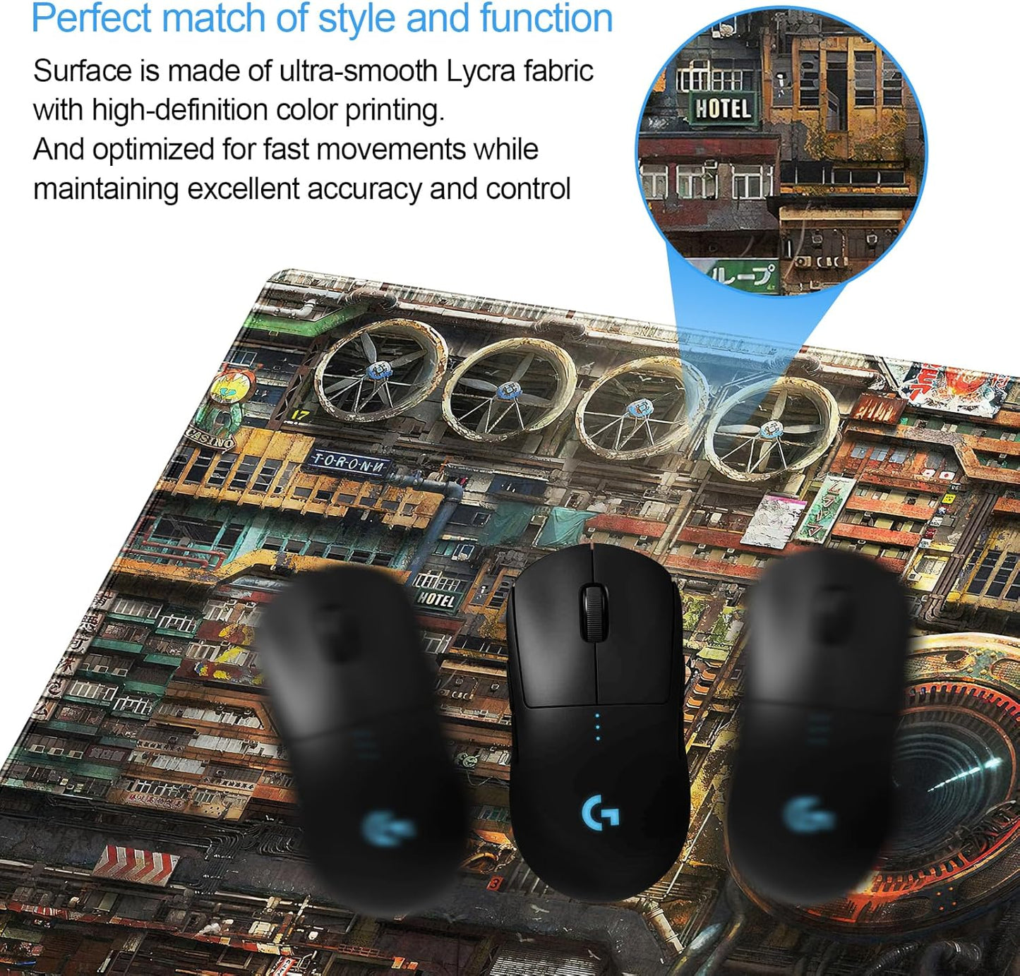 Futuristic Fantasy Mouse Pad, Cyberpunk Style Desk Mat, Extended XL Gaming Mouse Pads, Sci-Fi Computer Pad with Durable Stitched Edges, Non-Slip Washable Office Desktop Decorative Pad 31.5X15.7 Inch