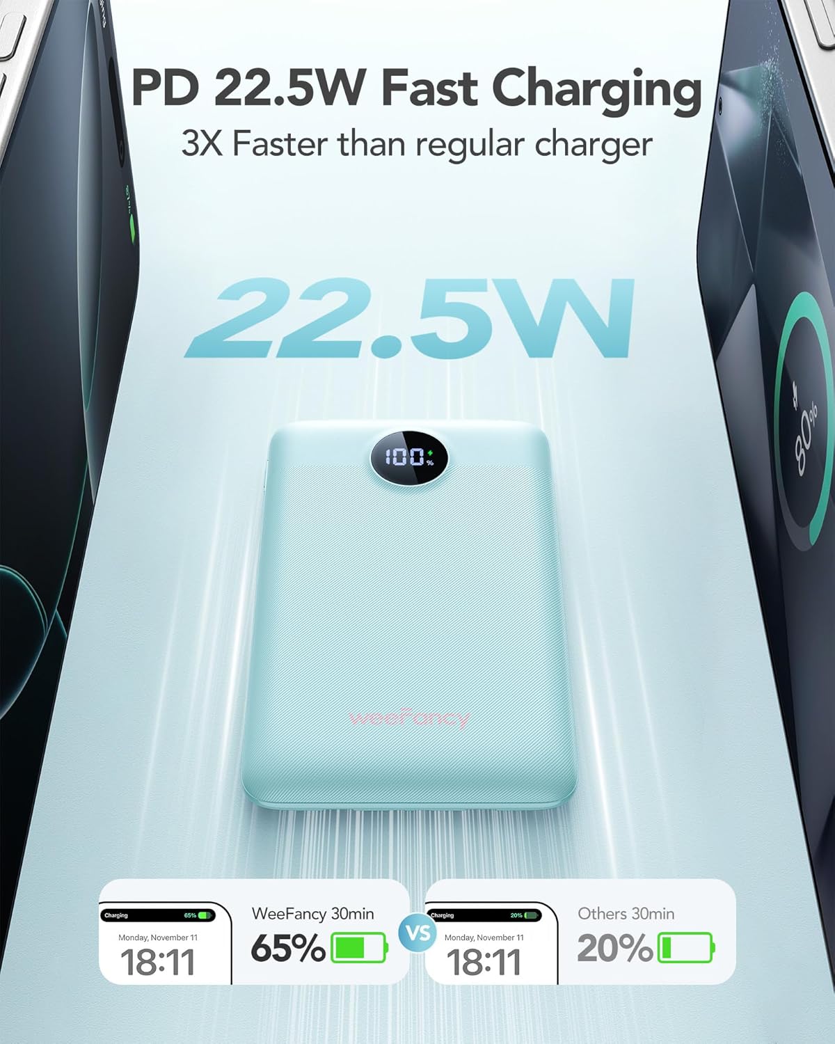 Mini Portable Charger with Built-in Cables 22.5W Fast Charging Power Bank USB-C Small Battery Pack 10000mAh Travel Essential Slim Battery for iPhone 16/15/14, Samsung 25/24, and More