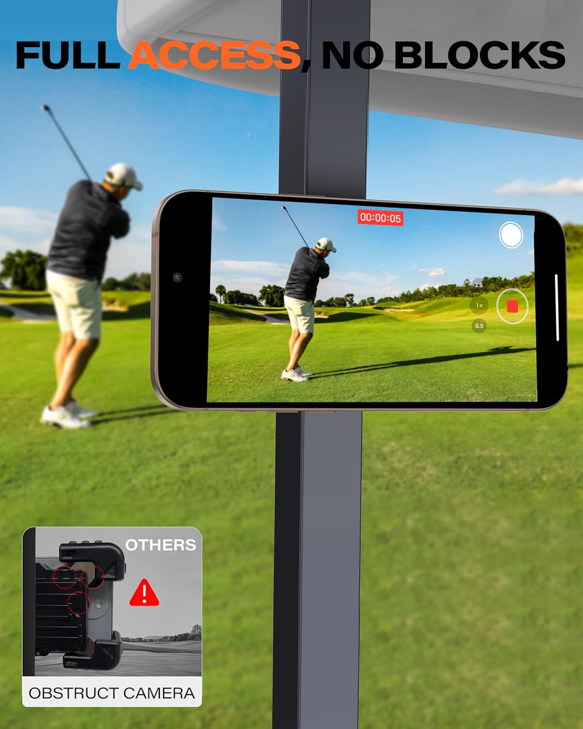 A2C Alloy Magnetic Golf Cart Phone Holder Compatible with MagSafe iPhone 16 Pro Max Plus 15 14 13 12 Mini Fits EZGO, Club Car, Yamaha, Icon, Golf Cart Accessories Essentials Gift for Men (Black)