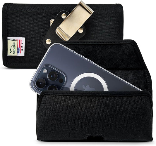 Turtleback Belt Clip for iPhone 16 Pro Max, 15 Pro Max, 14 Pro Max -Small- Fits w/Slim MagSafe Style Cases, Premium Black Nylon, Horizontal Belt Holder, Magnetic Closure HD Rotating Belt Clip