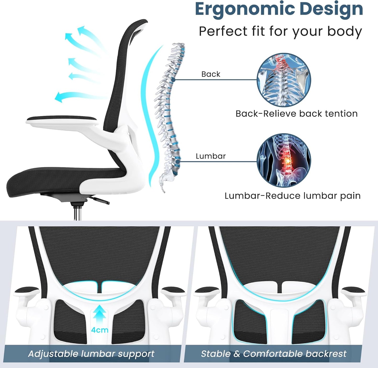 Drafting Chair, Tall Office Chair with Flip-up Armrests Executive Ergonomic Computer Standing Desk Chair, Office Drafting Chair with Lumbar Support and Adjustable Footrest Ring