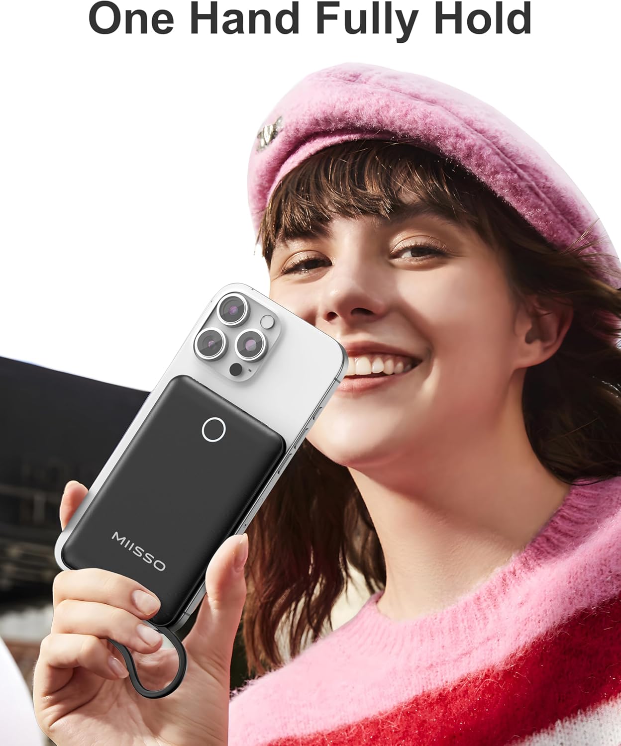 miisso 10000mAh Slim Portable Charger with Built in Cable, Power Bank Travel Charger External Battery Pack for Phone, 3 Output USB Type C Cord Clutch Charger Compatible with iPhone, Black