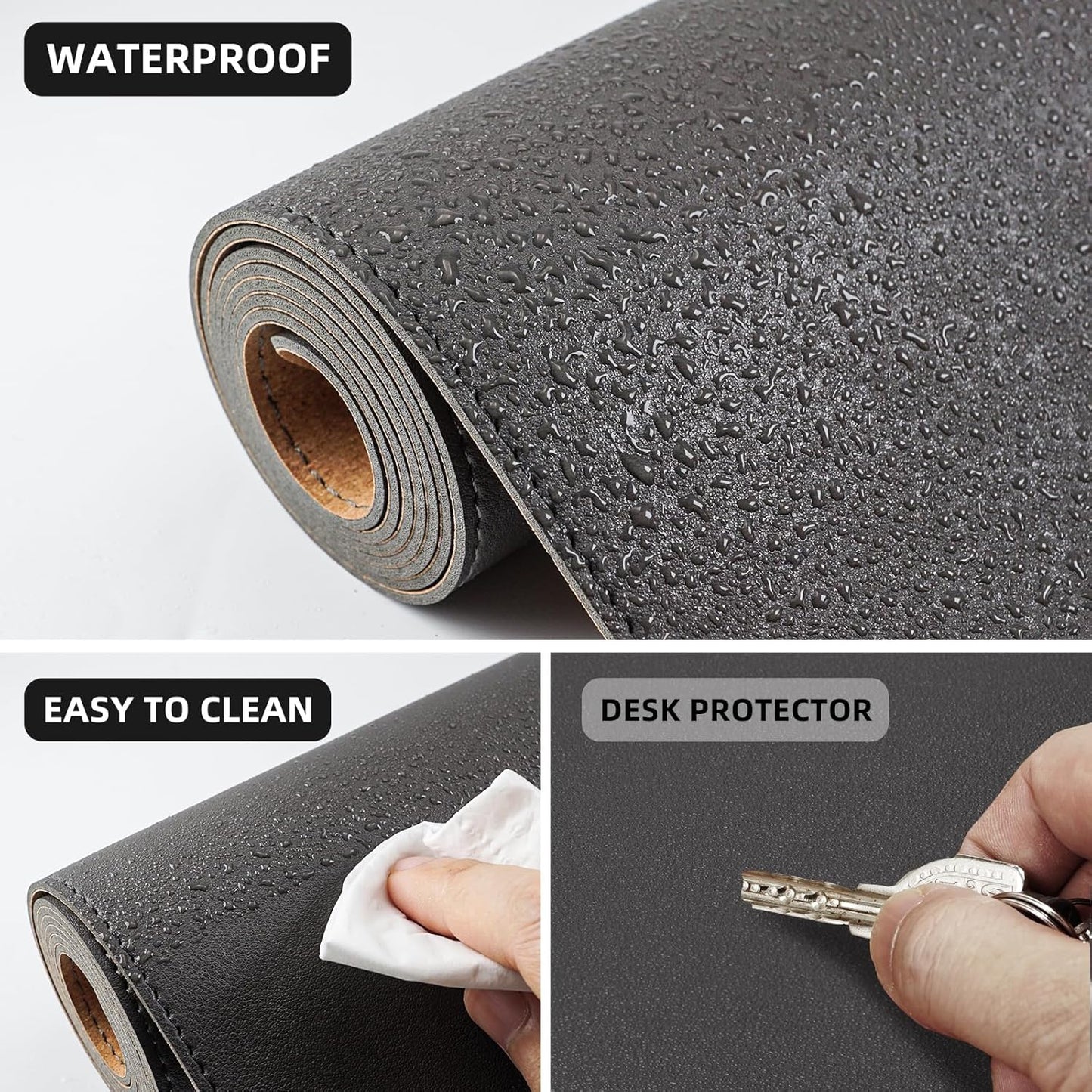 Leather Desk pad Protector, Large Desk mat with Natural Cork & PU Leather,Mouse pad,Non-Slip Office Desk Mat,Waterproof Desk Writing Pad for Office and Home (47in*23.7in,Dark Grey)