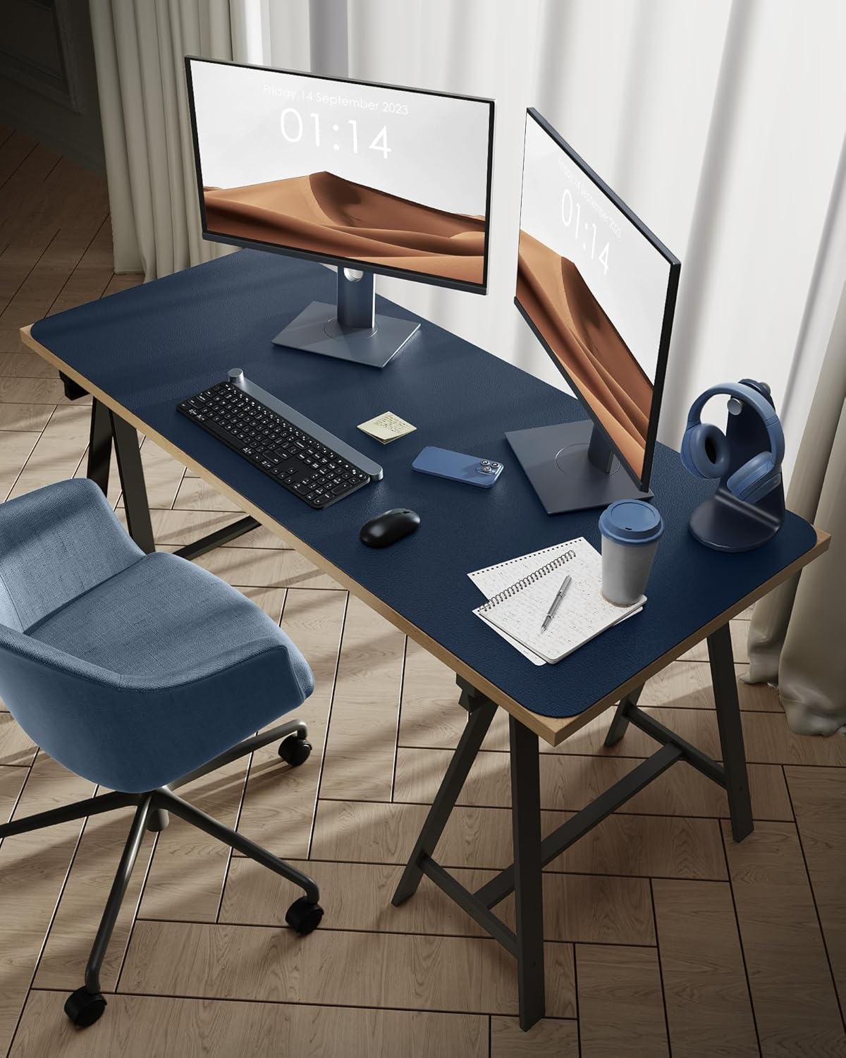 YSAGi Leather Desk Protector, Office Mat, Large Mouse Mat, Non-Slip PU Leather Blotter, Laptop Pad, Waterproof Writing Pad for Office and Home (Dark Blue, 47.2" x 23.6")