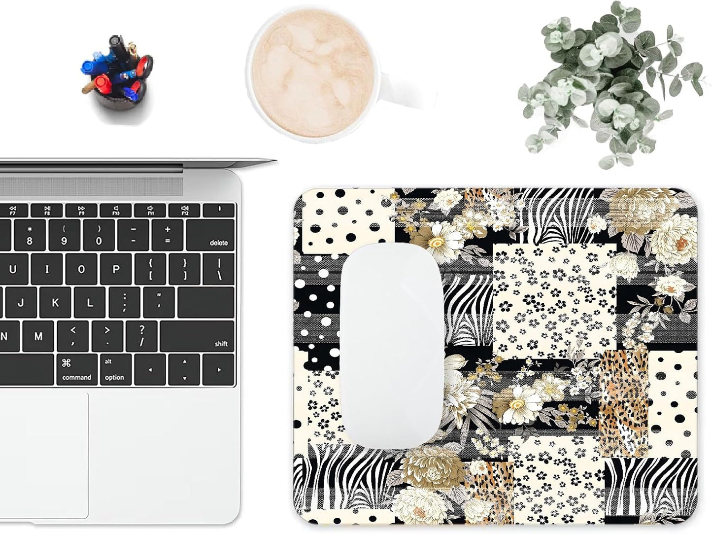 Mouse Pad, Cute Black Polka Dot Lattice Mouse Pads for Desk, 9.5" x 7.9" Non-Slip Rubber Base Computer Mousepad with Women, Portable Square Design for Wireless Mouse and Pad Laptop Office & Travel