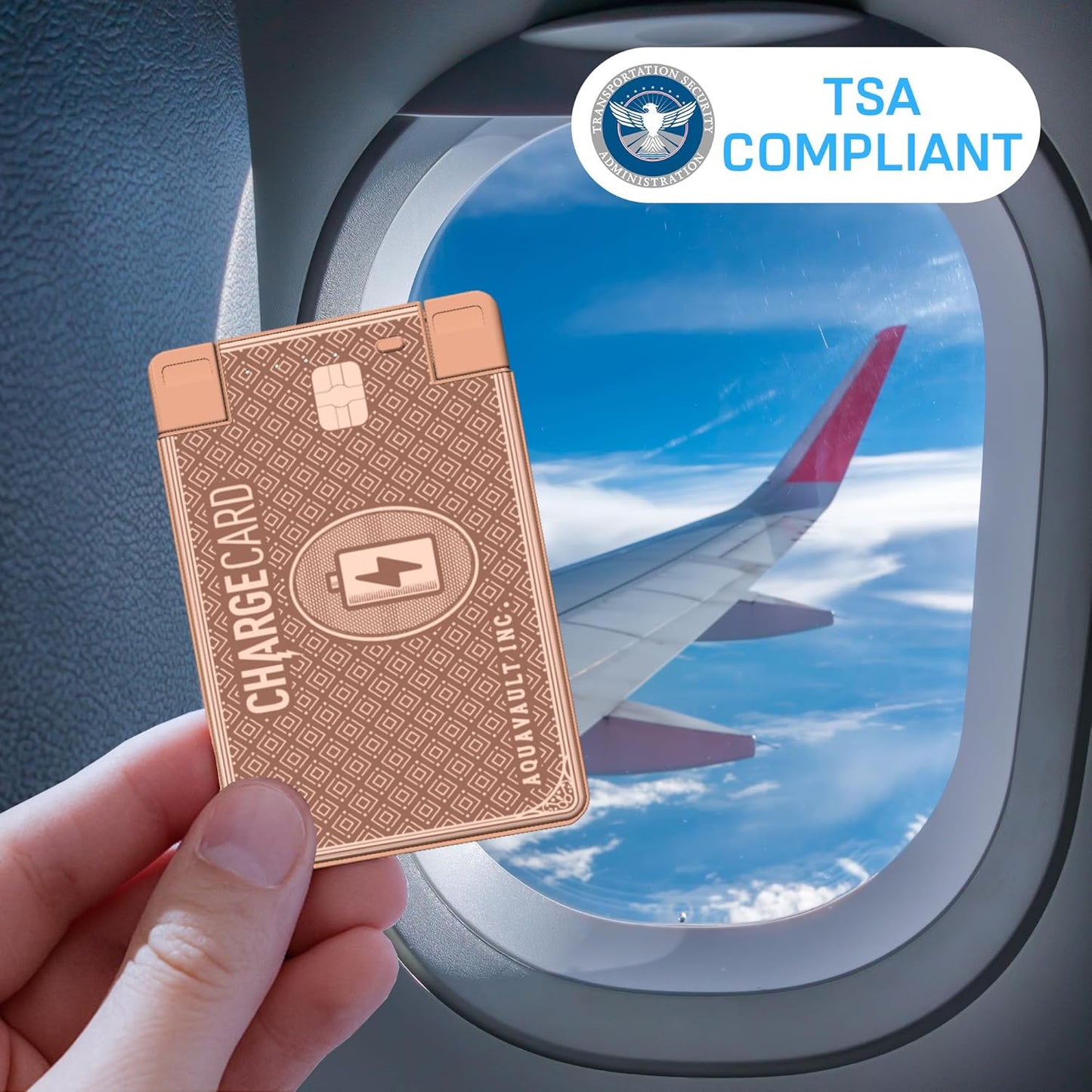 AquaVault ChargeCard – Ultra Slim Emergency Power Bank (2300mAh) – Fits in Wallet – USB-C & Micro-USB – Durable Steel Body – Flight-Safe Pocket Charger for iPhone 16/15/14/13/12, Android - (Rose Gold)