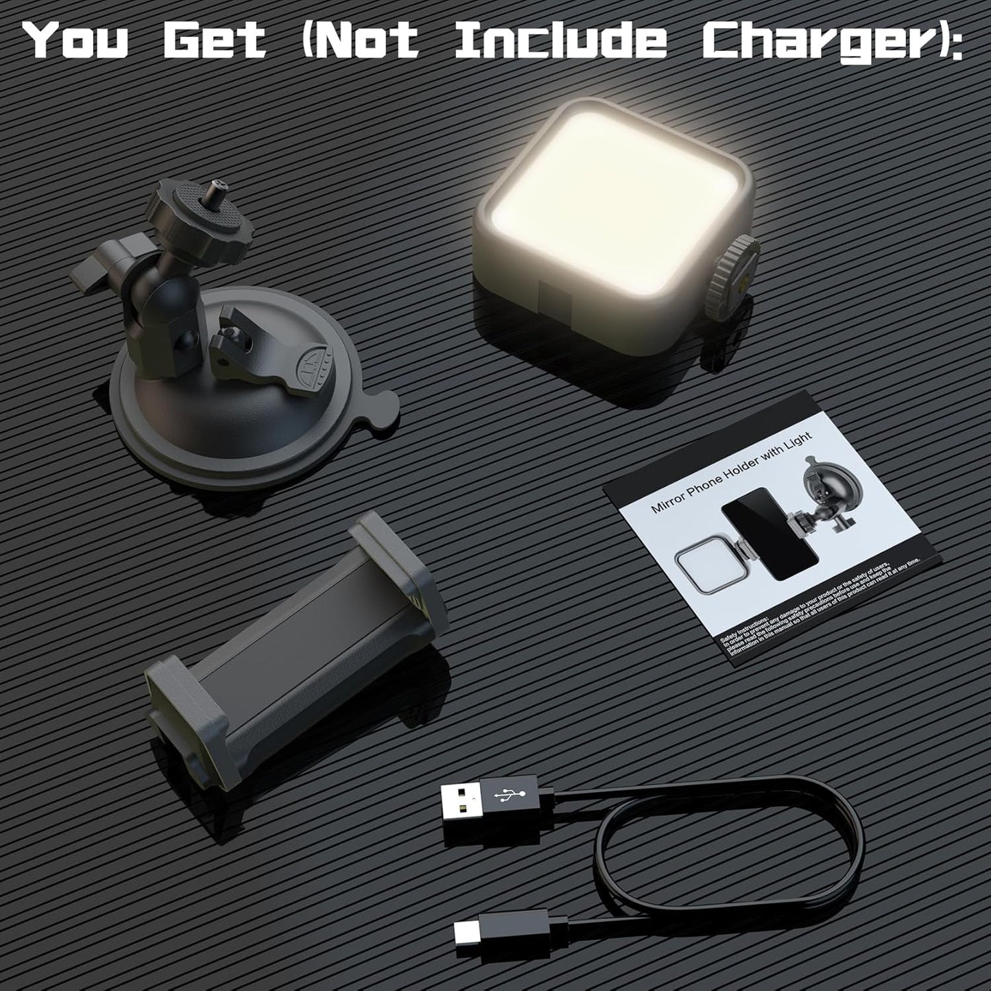 Suction Cup Phone Mount with Rechargeable Light, Mirror Phone Holder with Light Shower Bathroom Kitchen, Mirror Tripod for TikTok YouTube Instagram Make Up Pics Video Content Creator