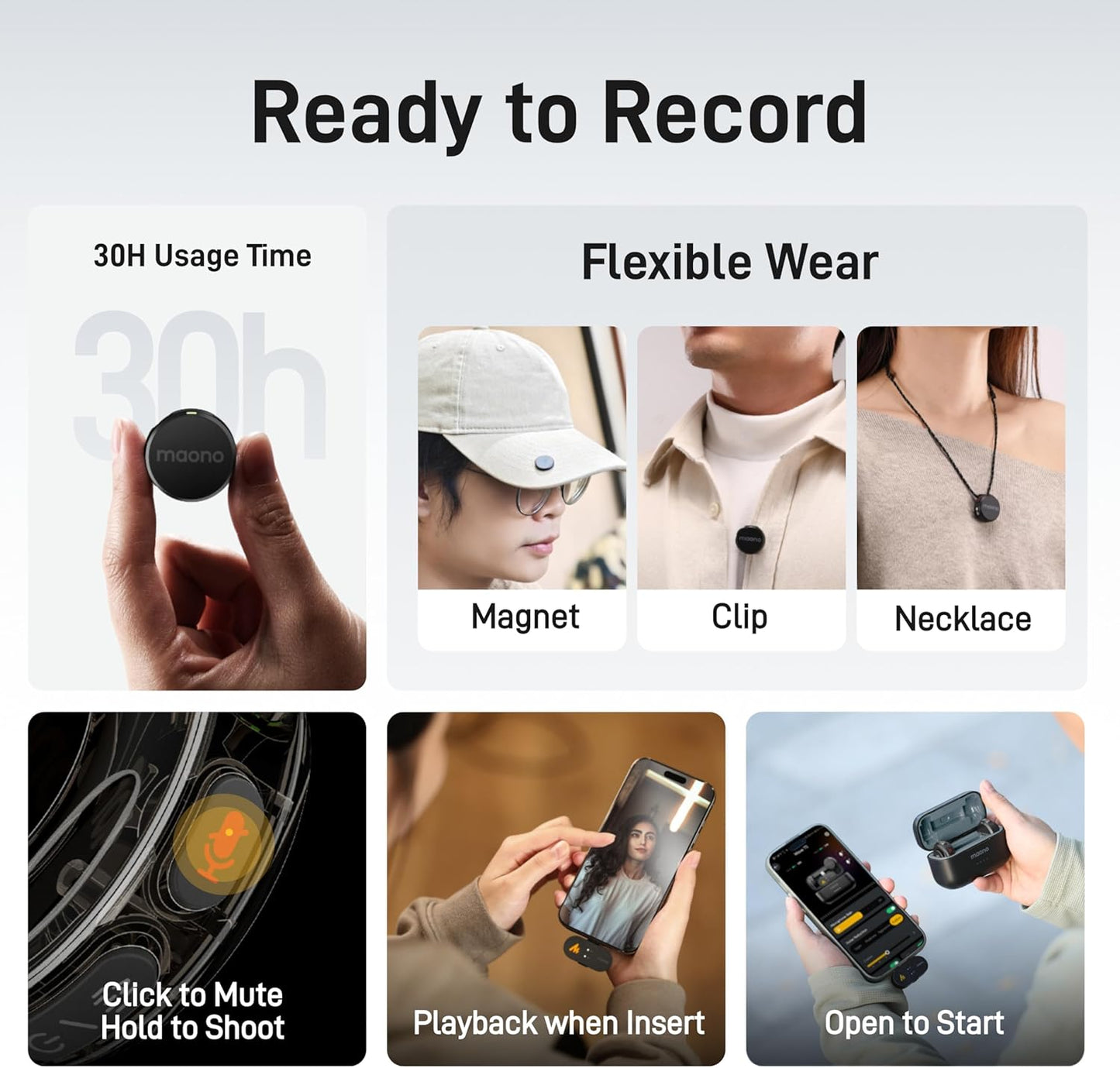 MAONO Wireless Lavalier Microphone for iPhone 14 and Below, MFi Certified Lightning Plug, 48KHz 24Bit, 1000ft Range, Voice Filter, Noise Cancellation, 30H Use for Video Recording, Streaming - Wave T5