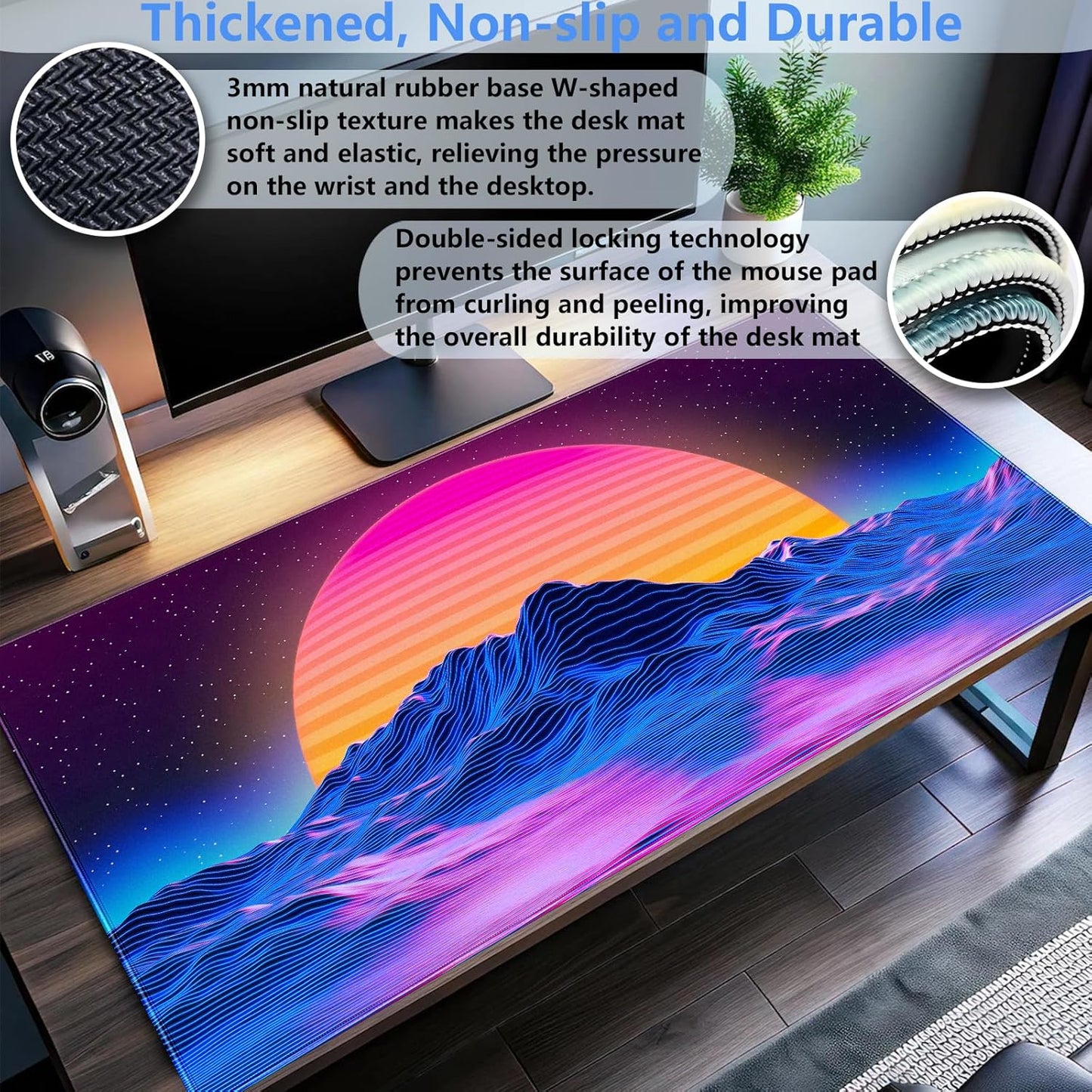 Retro Neon Fantasy Mouse Pad Desk Mat XXL Large 31.5x15.7in Gaming Keyboard & Mouse Pad Nostalgic Digital Art Office Desk Decor