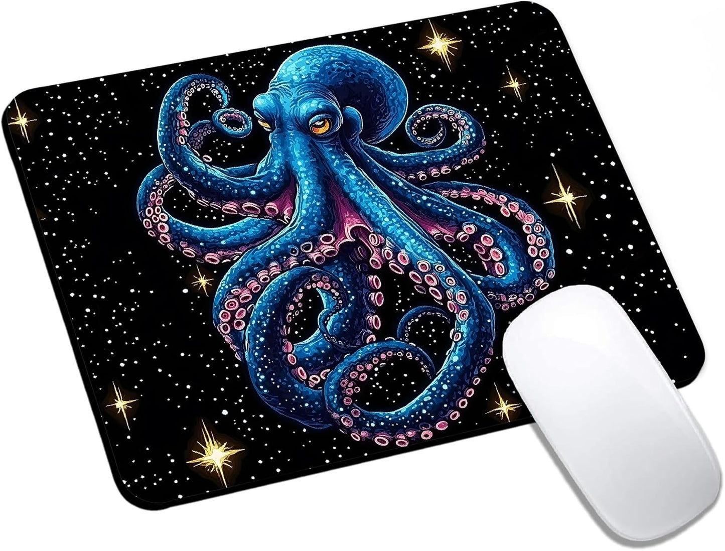 Mouse Pad, Cute Cool Blue Octopus Mouse Pads for Desk, 9.5" x 7.9" Non-Slip Rubber Base Computer Mousepad with Women, Portable Square Design for Wireless Mouse and Pad Laptop Office & Travel