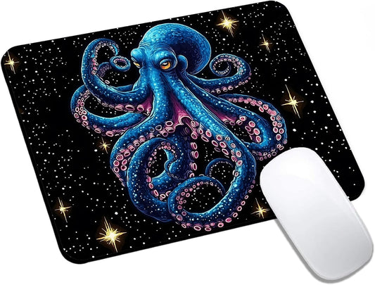 Mouse Pad, Cute Cool Blue Octopus Mouse Pads for Desk, 9.5" x 7.9" Non-Slip Rubber Base Computer Mousepad with Women, Portable Square Design for Wireless Mouse and Pad Laptop Office & Travel