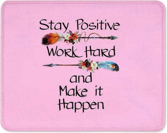 ITNRSIIET Mouse Pad with Stitched Edge Premium Textured Smooth Precise Operation Waterproof Washable Non-Slip Rubber Base Desktop Protection Mat, 10.2×8.3×0.12 inches, Inspirational Quote Pink