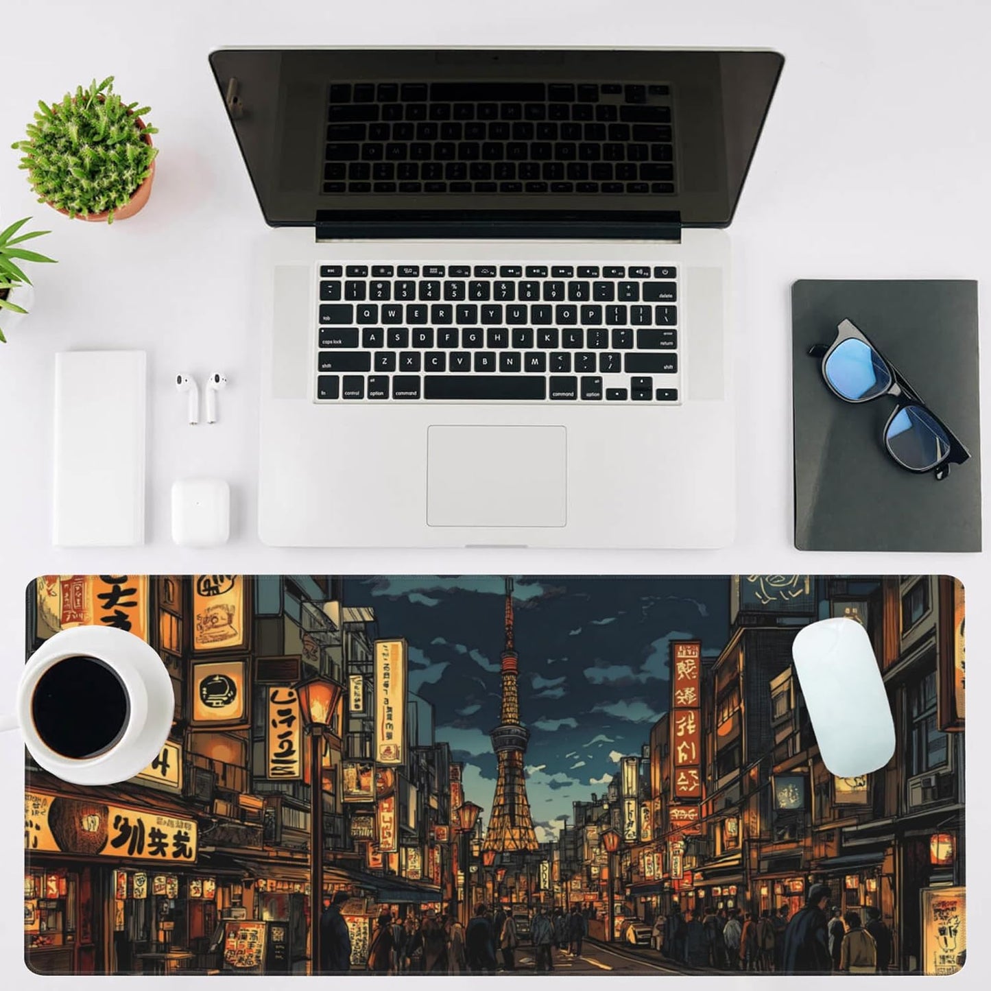 Mouse Pad Large Bustling Street Non-Slip Game Desk Mat with Stitched Edge Laptop Keyboard Desk Pad for Work Home Gaming (35.4 x 15.7 Inches)