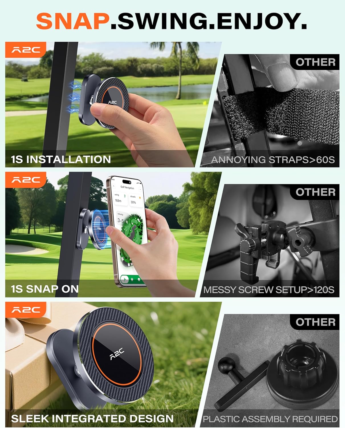 A2C Alloy Magnetic Golf Cart Phone Holder Compatible with MagSafe iPhone 16 Pro Max Plus 15 14 13 12 Mini Fits EZGO, Club Car, Yamaha, Icon, Golf Cart Accessories Essentials Gift (Green Gift Box)