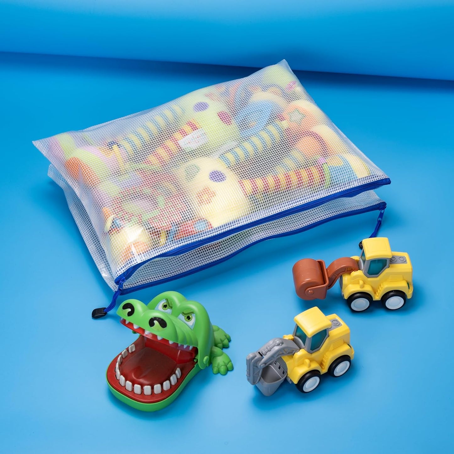 AUSTARK 20 Pcs Zipper File Bags, Plastic Mesh Pouch, Board Game Storage Bag, Waterproof Bags for Office School (B4 Size 15''x11'', White and Blue)