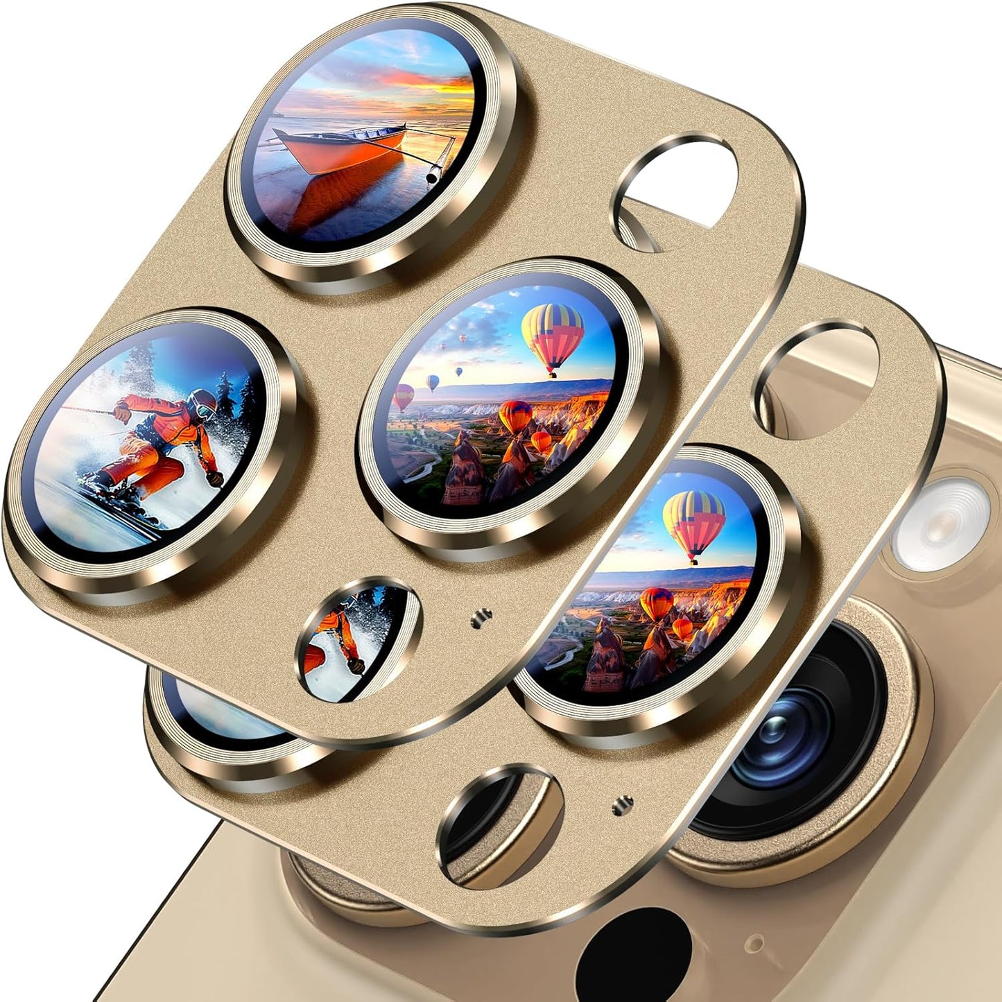 Uyiton Compatible with iPhone 16 Pro/iPhone 16 Pro Max Camera Lens Protector - [Not Easy to Break][Strong Adsorption][Case-Friendly] Metal Tempered Glass Rear Camera Screen Cover - Gold, 2 Pack
