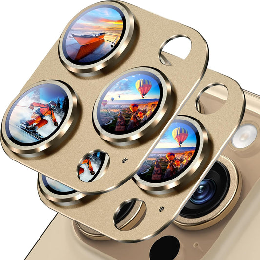 Uyiton Compatible with iPhone 16 Pro/iPhone 16 Pro Max Camera Lens Protector - [Not Easy to Break][Strong Adsorption][Case-Friendly] Metal Tempered Glass Rear Camera Screen Cover - Gold, 2 Pack