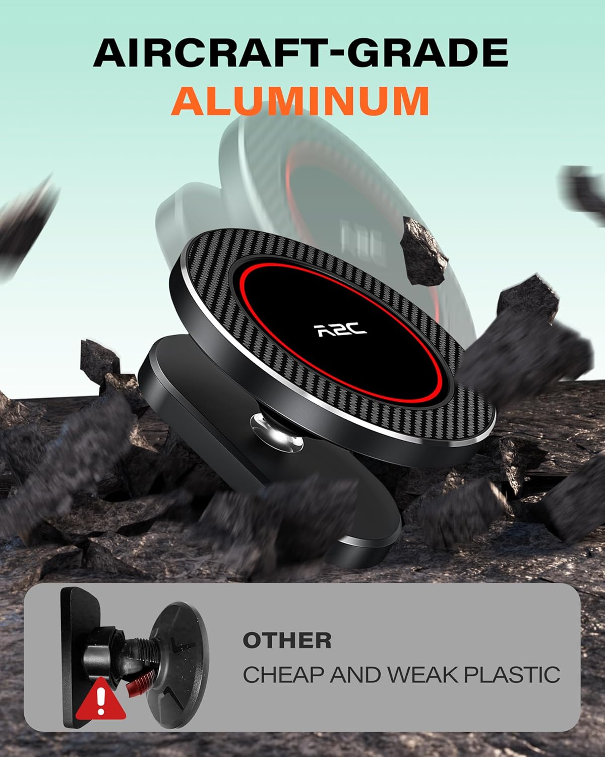 A2C Alloy Magnetic Golf Cart Phone Holder Compatible with MagSafe iPhone 16 Pro Max Plus 15 14 13 12 Mini Fits EZGO, Club Car, Yamaha, Icon, Golf Cart Accessories Essentials Gift for Men (Black)