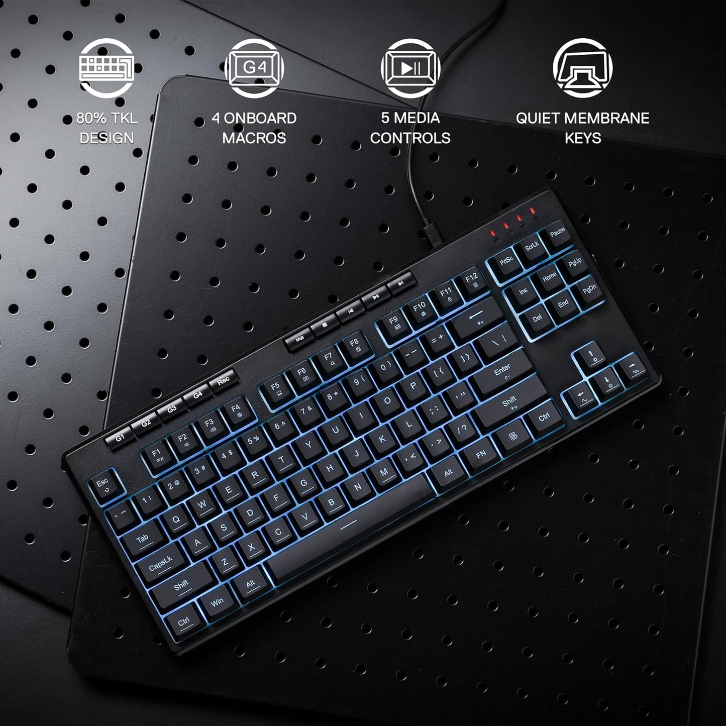 Redragon K516 Shiva TKL Wired RGB Membrane Gaming Keyboard, 87 Keys Mechanical-Feel Keyboard w/Smooth Linear Switch, On-Board Macro & Dedicated Multimedia Keys, 16.8M RGB Backlit, Software Supported