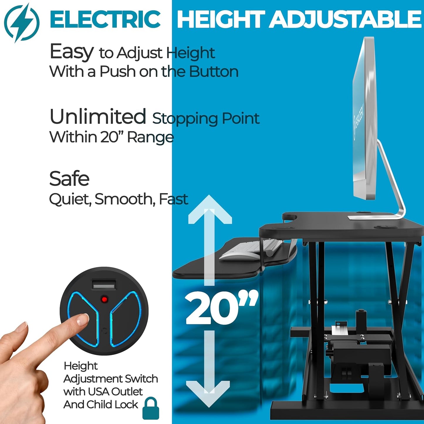 VERSADESK® PowerPro™ 48” x 24” Extra Wide Electric Sit-to-Stand Desk Converter w/ Keyboard Tray for Home or Office | USB Charging Port | Supports Multiple Monitors | Lifts 80 lbs. - Black