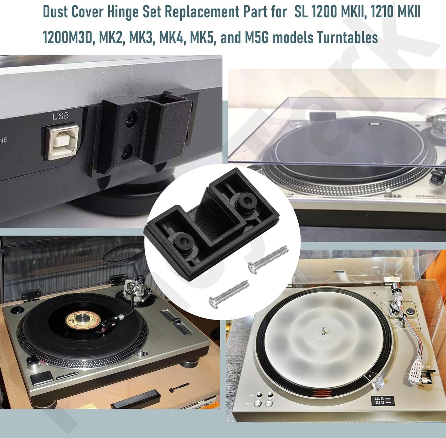 2 Pack Dust Cover Hinge Set Replacement Part for Turntables SL 1200 MKII / 1210 MKII, 1200M3D, MK2, MK3, MK4, M5G, SFUMM02N04, with Screws and Backing Plate