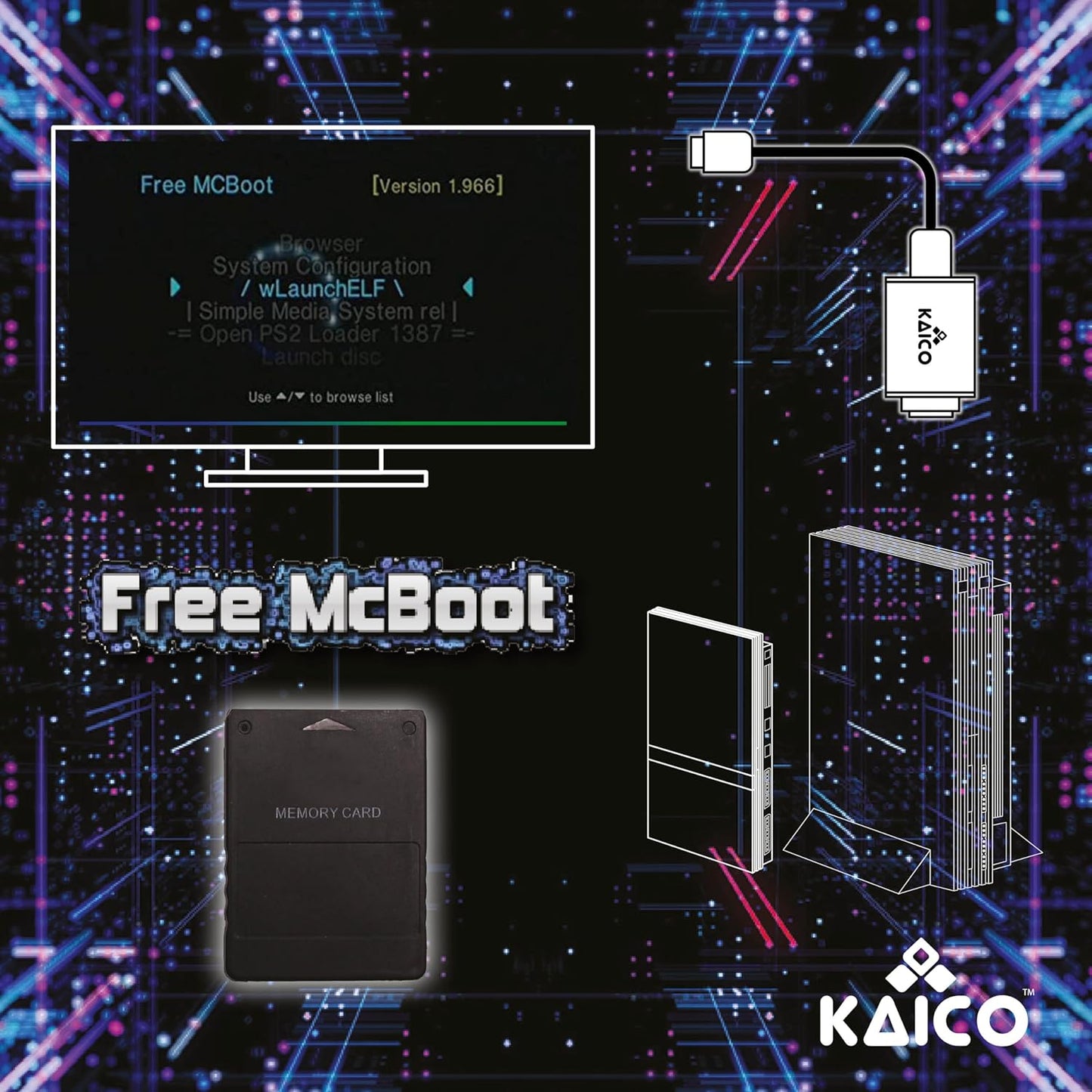 Kaico Free McBoot 8MB PS2 Memory Card – FMCB 1.966 for PS2 Console – Free McBoot PS2 Plug & Play – Memory Card PS2 Softmod Solution