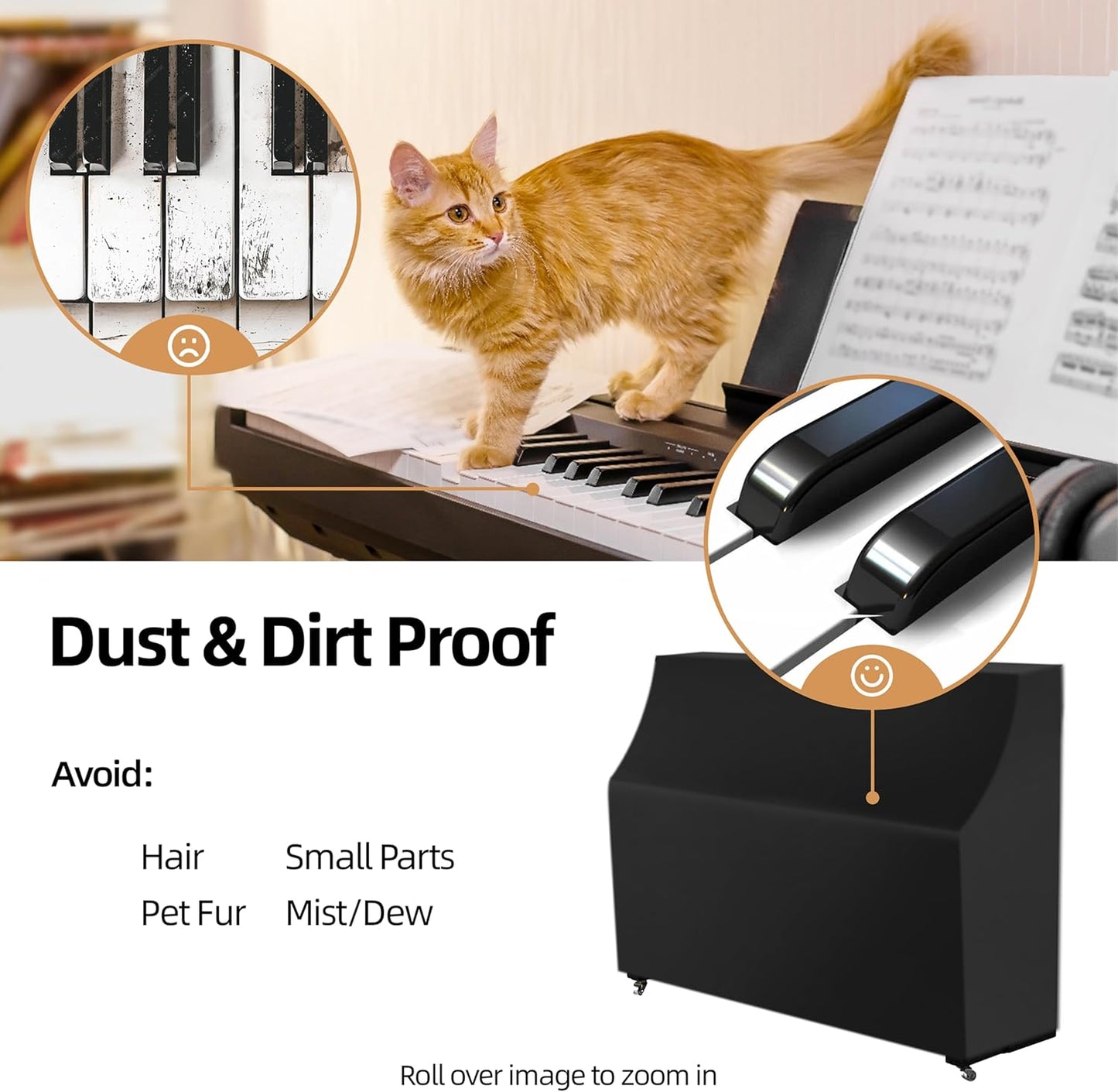 Upright Piano Keyboard Dust Cover, Stretchy Music Dirt Proof Keyboard Cover With Durable Elastic & Cord Lock Must Have Piano Accessories