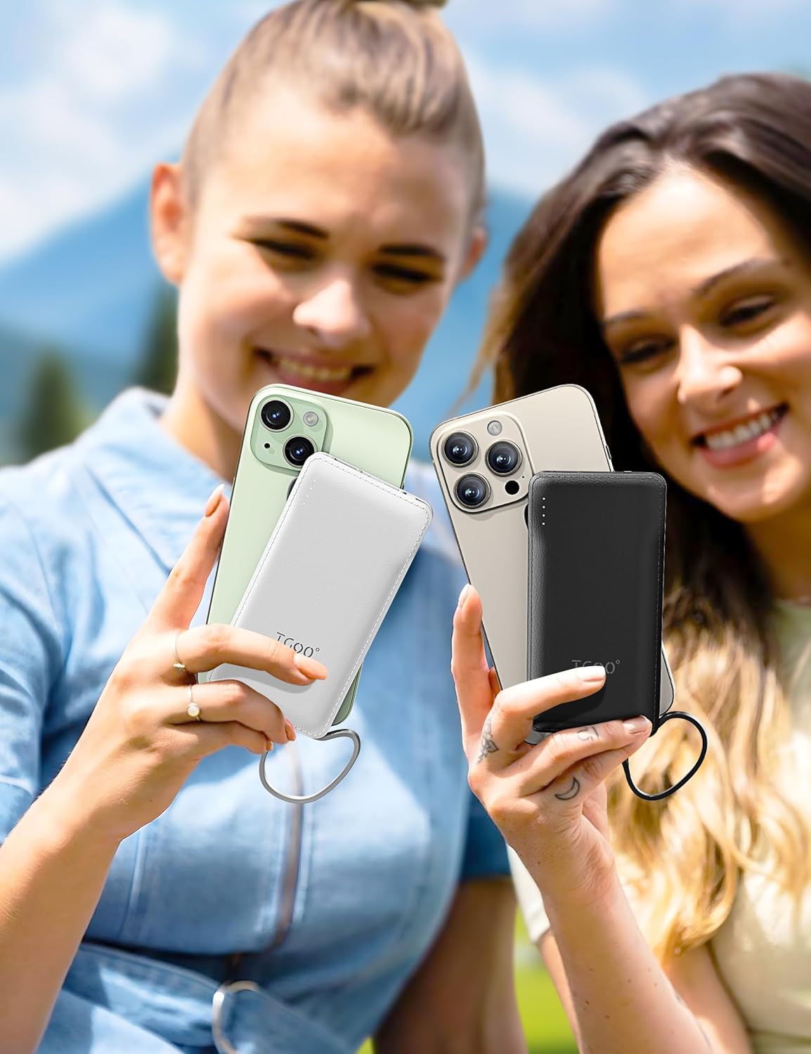 TG90° 2 Pack 10000mAh Slim Portable Charger with Built in Cables,Power Bank Travel Charger Cell Phone External Battery Pack,4 Output External Battery Pack Compatible with iPhone Android Phone