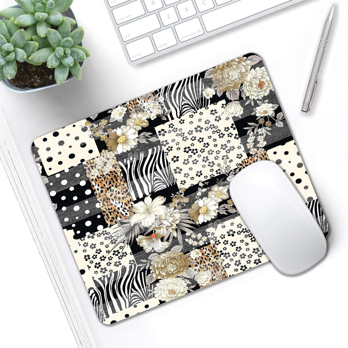 Mouse Pad, Cute Black Polka Dot Lattice Mouse Pads for Desk, 9.5" x 7.9" Non-Slip Rubber Base Computer Mousepad with Women, Portable Square Design for Wireless Mouse and Pad Laptop Office & Travel