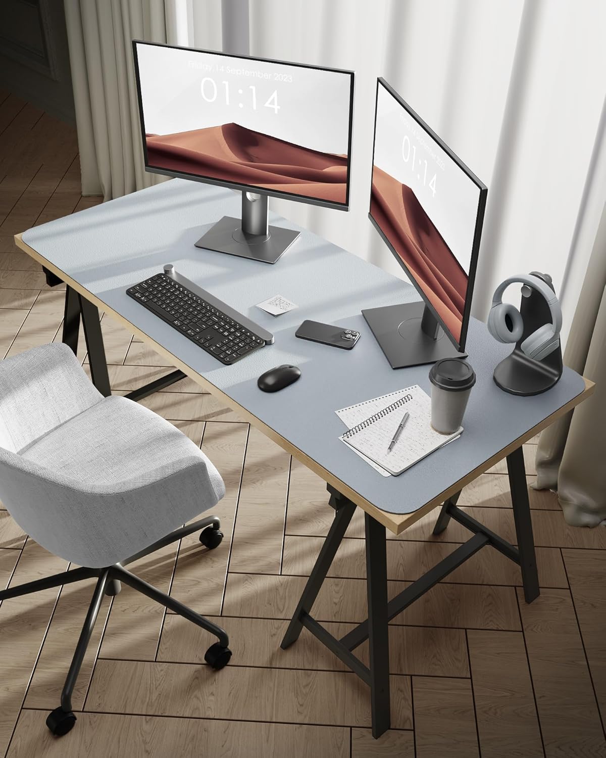 YSAGi Leather Desk Protector, Office Mat, Large Mouse Mat, Non-Slip PU Leather Blotter, Laptop Desk, Waterproof Writing Pad for Office and Home (Light Grey, 47.2" x 23.6")