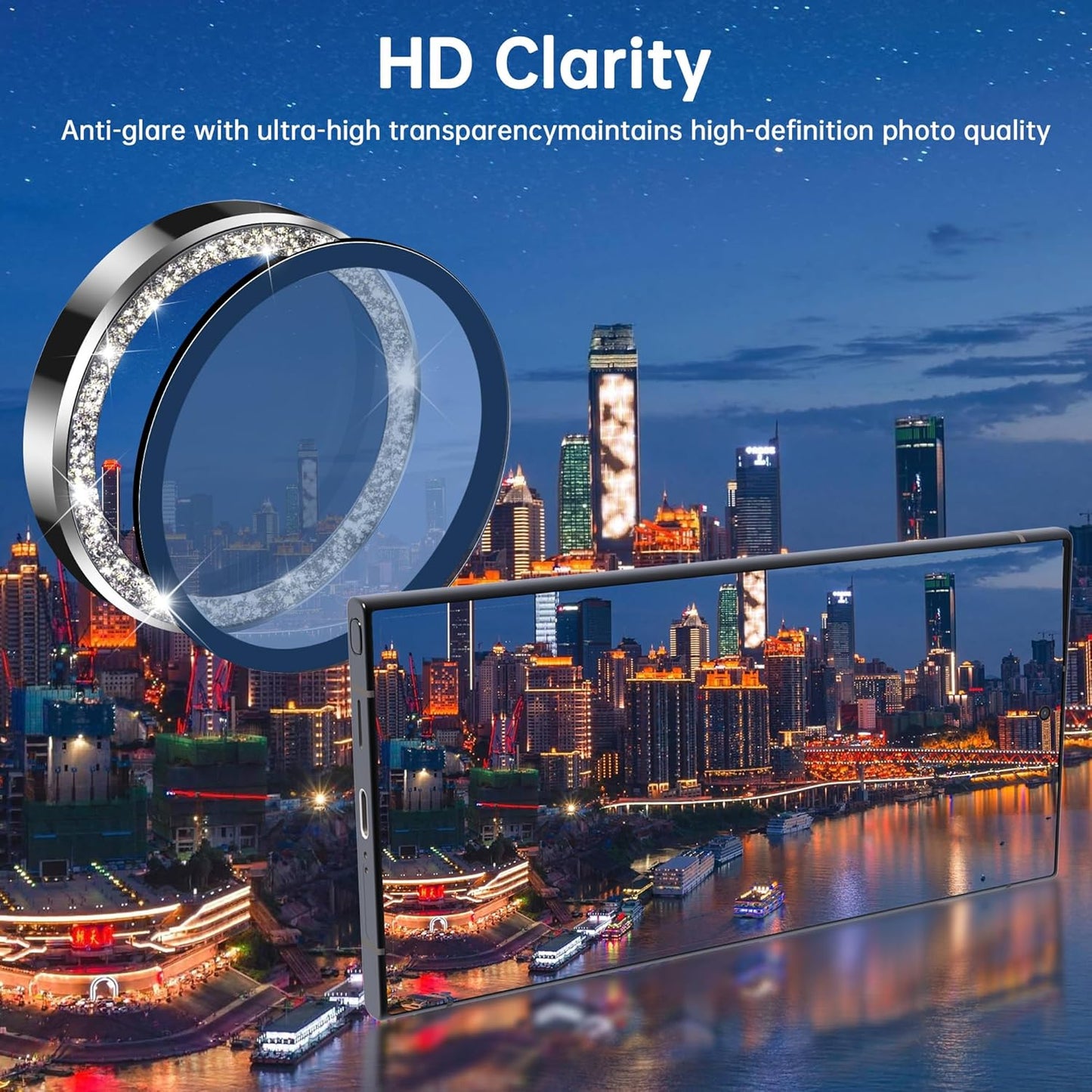 For Samsung Galaxy S24 Ultra Camera Lens Protector, Individual Lens Protector, Ultra HD 9H Tempered Glass Screen Protective Cover, Anti-scratch, Military Grade Drop Protection 2 Set. (Glitter Silver, S24 Ultra)