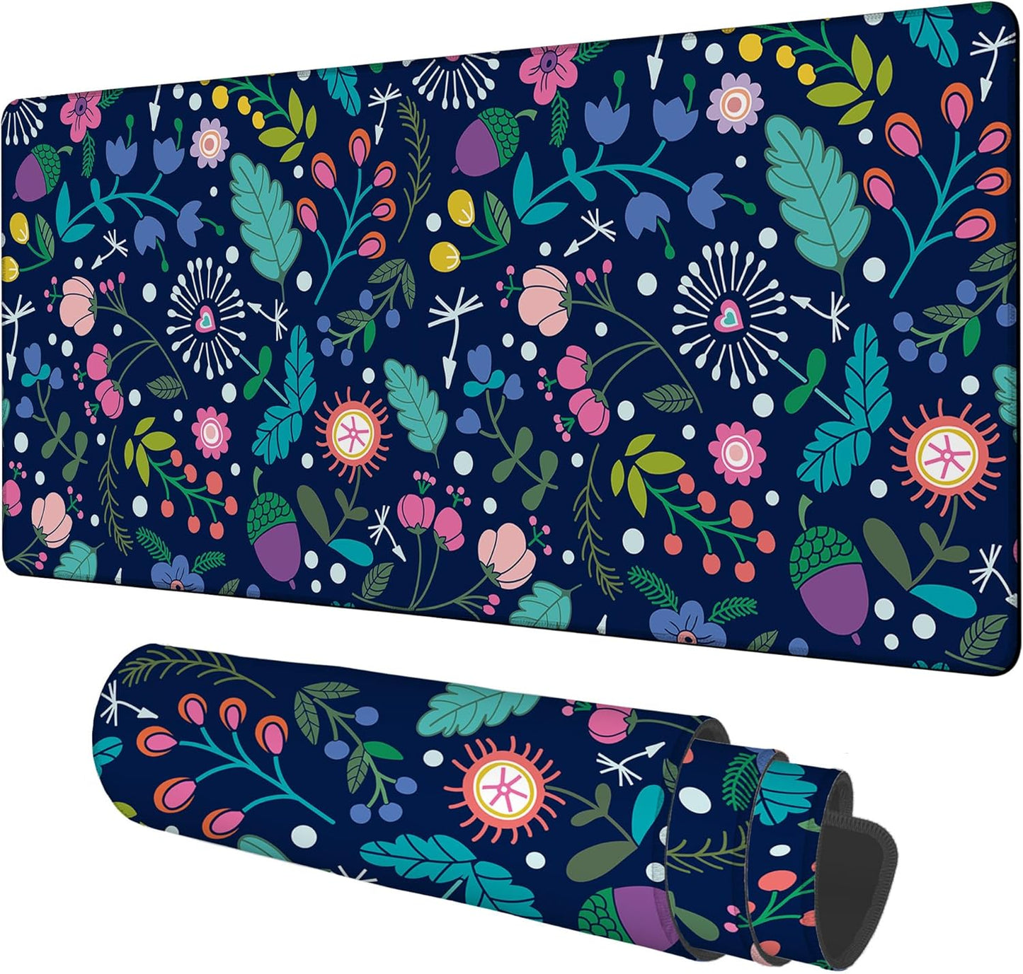 Gaming Desk Pad Large Extra Length Beautiful Floral Mouse Pad Keyboard Laptop Non-Slip Waterproof with Rubber Base Thick Stitched Edge Mouse Mat for Office Home 35.4 x 15.7 Inches