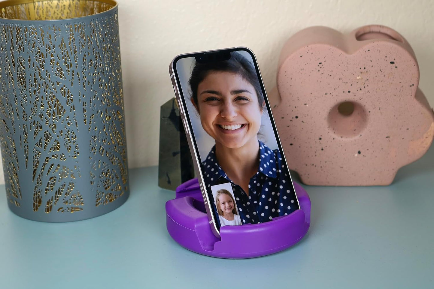 GoDonut – Phone Stand Original – Cell Phone Holder + Tablet Stand Desk Organizer – Compatible with Tablet, iPhone 16 15 14 Pro Max, Android & Most Smartphones - Purple