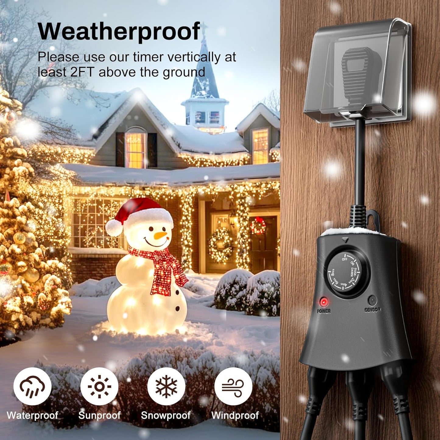 Lights Plug Timer Outdoor, Dusk to Dawn Electrical Timer Switch with Remote, Waterproof 3 Grounded Electrical Outlets for Halloween Christmas, 2PCS