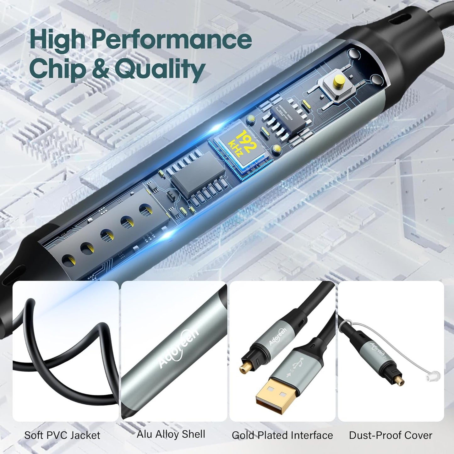 Adoreen Unidirectional USB A 2.0 to Toslink Digital Optical Audio Cable 10 Ft, USB Male to SPDIF Port Male Fiber Optic Adapter, for Windows Mac PS5/PS4 Laptop, NOT for TV -NOT Toslink to USB-A