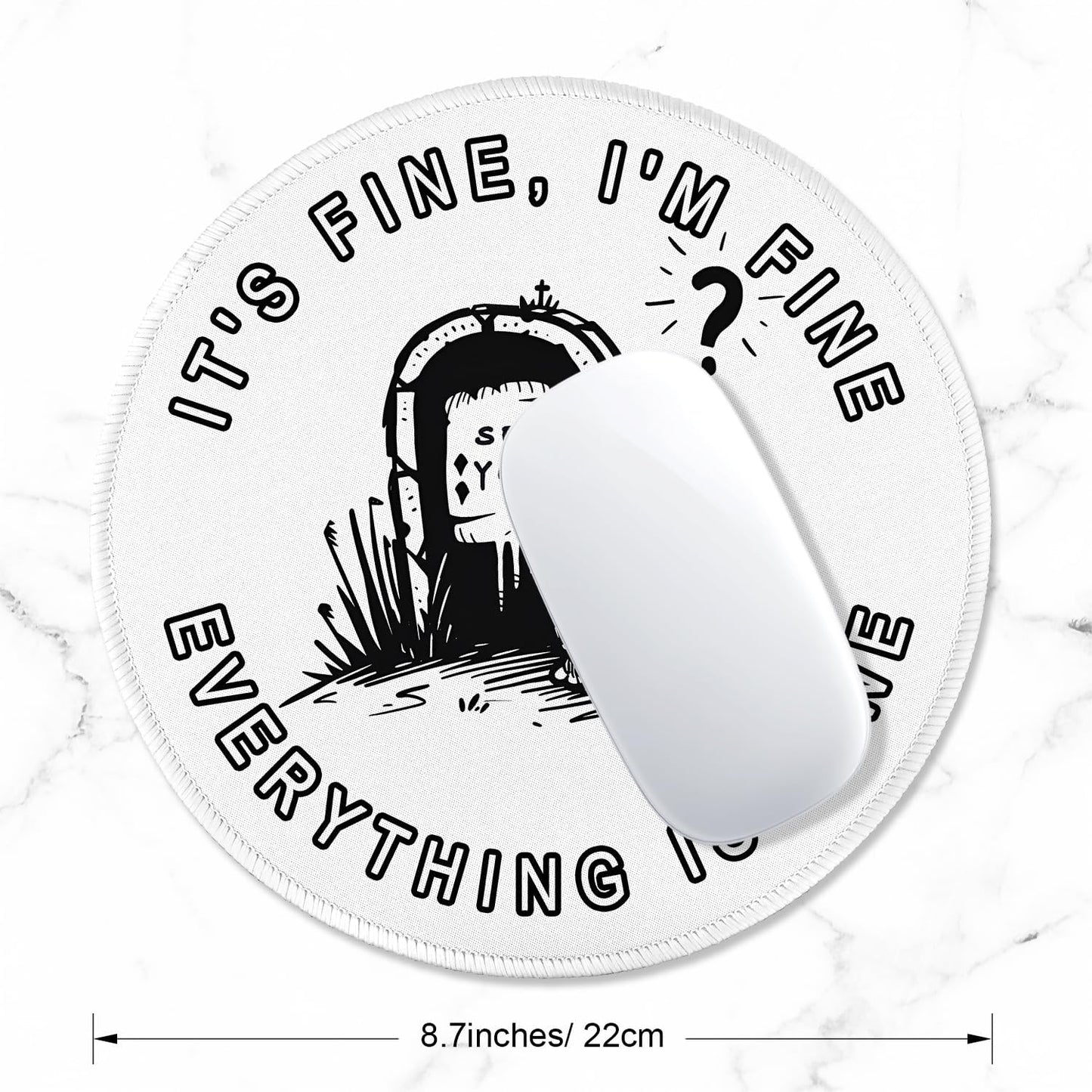ITNRSIIET Round Mouse Pad with Stitched Edge Premium-Textured Waterproof Non-Slip Rubber Base Desktop Protection Mat Diameter 8.7 inches, Humorous Tombstone