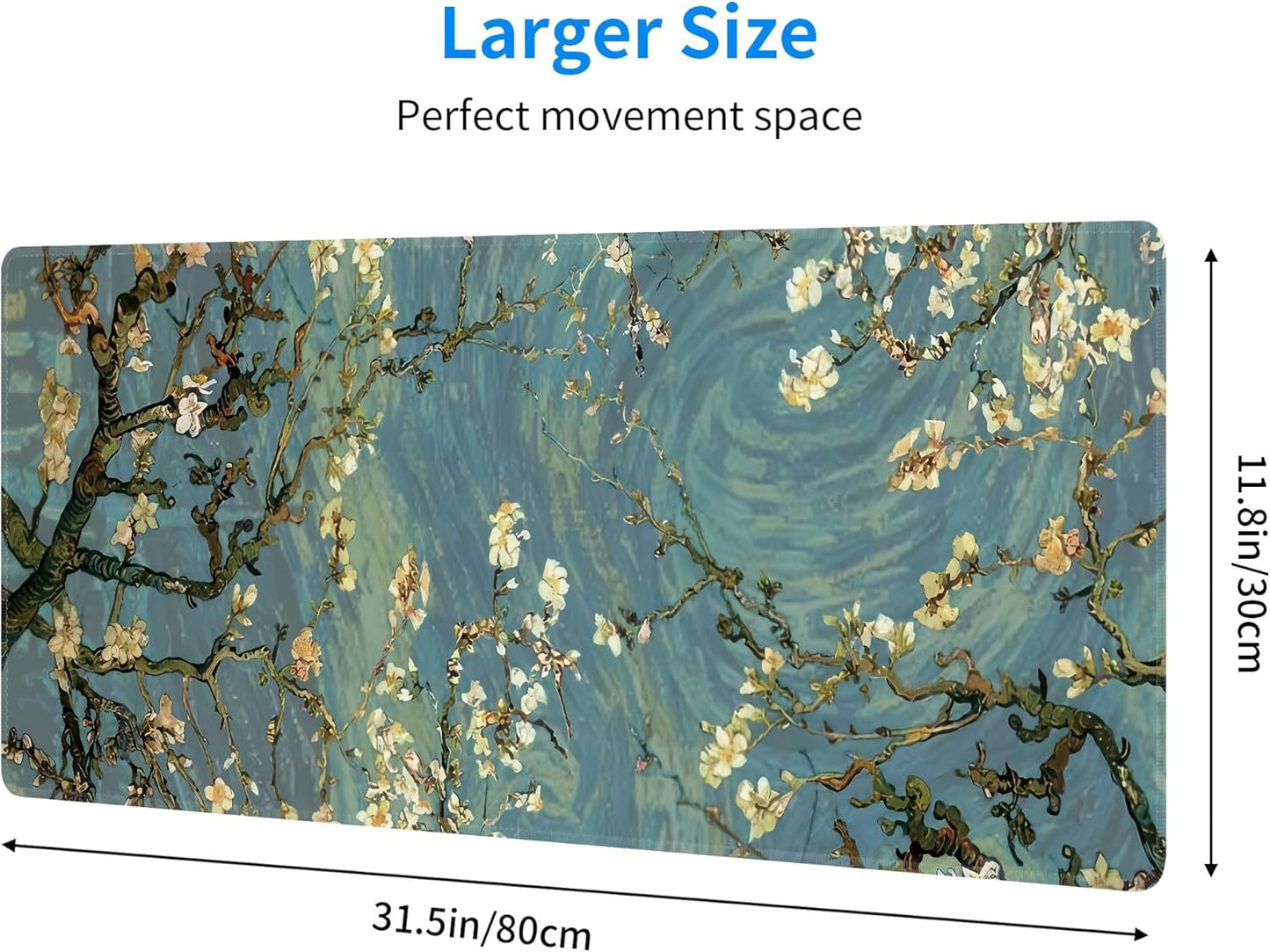 Almond Blossoms Large Mouse Pad,Gaming Keyboard Desk Pad,Extended Mouse Mat Non-Slip Rubber Base with Stitched Edges for Office Game Home XL 31.5"x11.8"