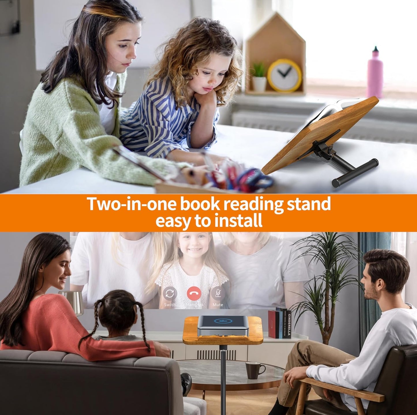 NAMON 2 in 1 Dual-use Music Stand & Desktop Book Stand, 100% Solid Wood, Height Adjustable from 16.5" to 51", with Page Paper Clip for Cookbooks, Sheet Music (with Large Panel: 16.5 * 11.8IN)
