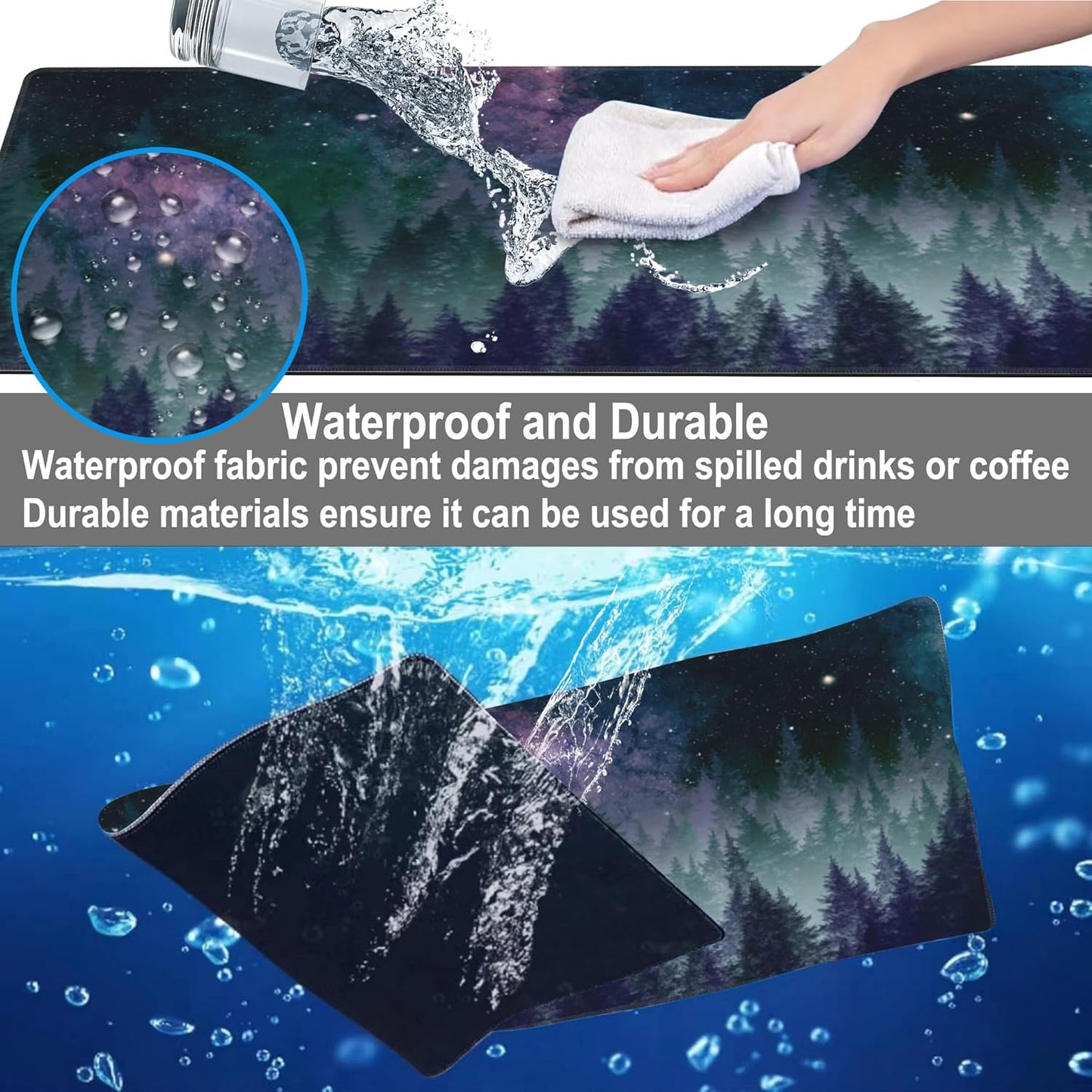 Mouse Pad, Large Galaxy Space Forest Desk Mat, Extended Non-Slip Gaming Keyboard Mousepad Desk Pad, Thick Stitched Edges Waterproof Mouse Mat 31.5"x15.7" (Night Sky Forest)